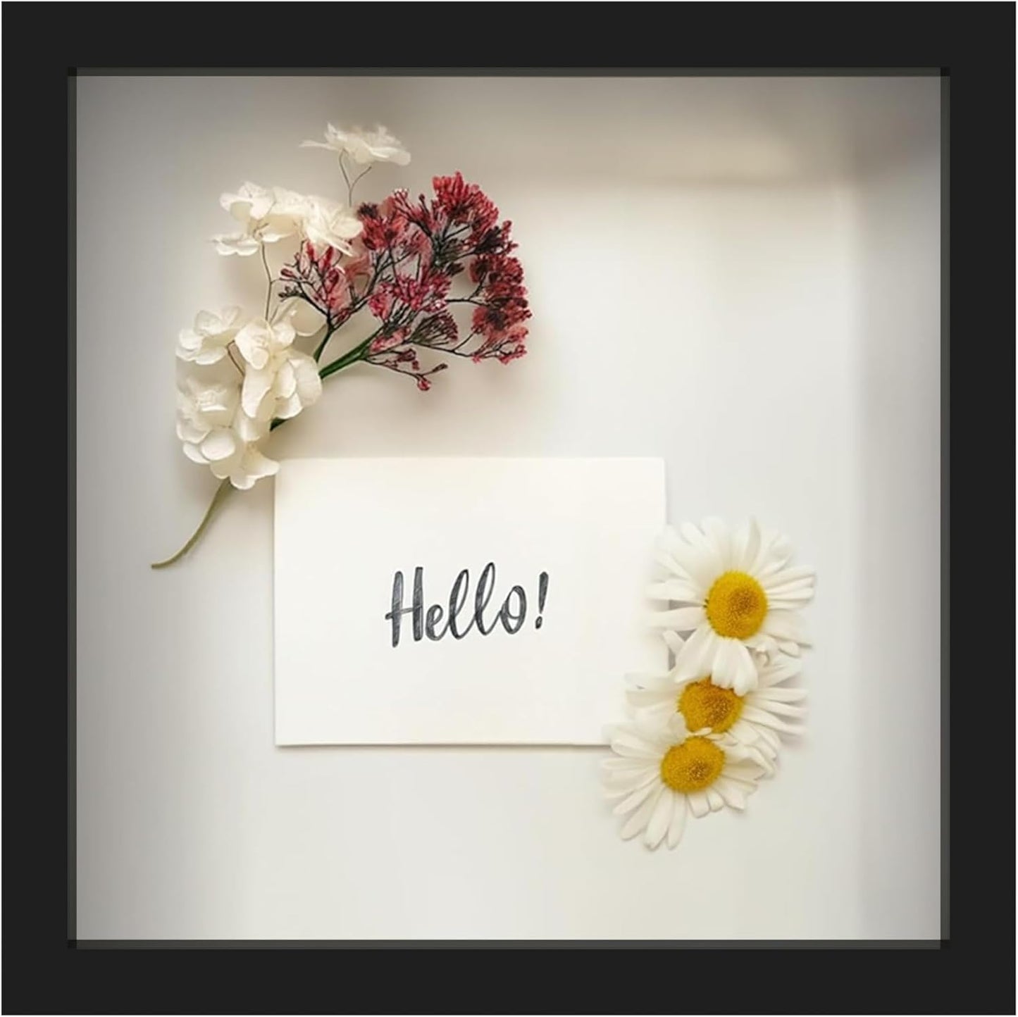 FrameWorks 11” x 11” Black Wooden Shadow Box Frame – Display Case with Soft Felt Back, Memory Box with Tempered Glass, Display Box with Elegant White Ball Push Pins, Wooden Flower Box