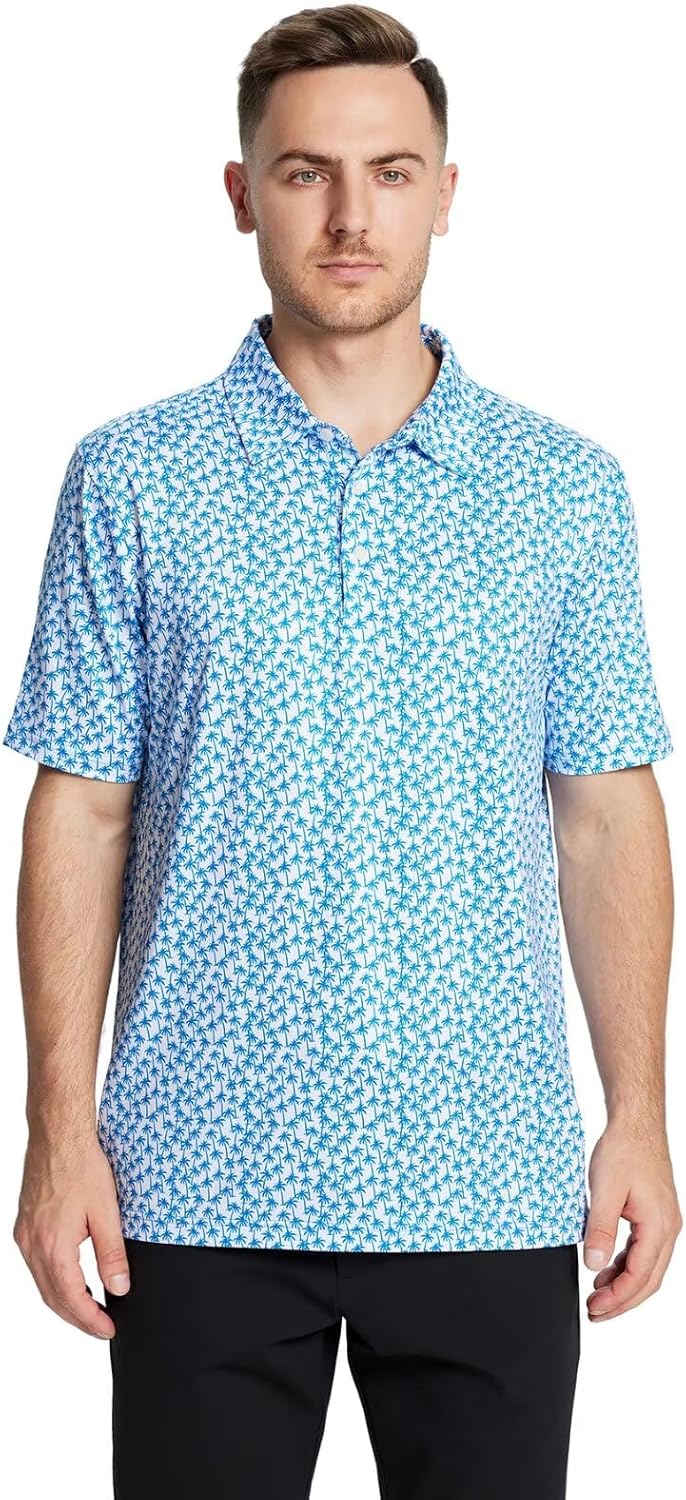 Golf Shirts for Men Dry Fit Short Sleeve Print Performance Moisture Wicking Polo Shirt