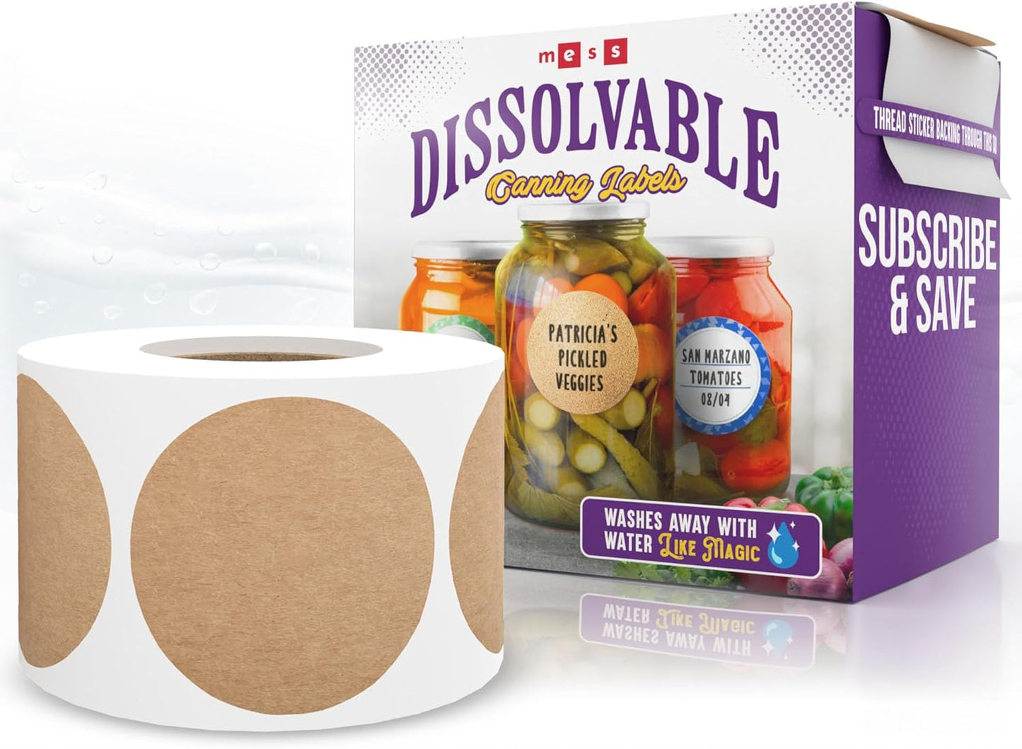 MESS Dissolvable Canning Labels, 1" Round, 200-Pack – Removable Kraft Mason Jar Stickers for Homemade Jam, Food Storage & Containers