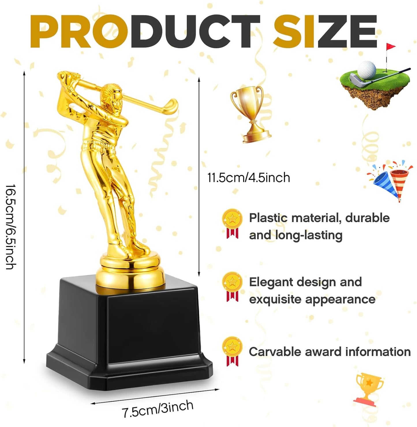 Tandefio Golf Trophy 6.7 x 3 Inch Gold Golfer Award Trophy Bulk Plastic Golfing Trophy Cup for Adults Reward Party Prop Golf Tournaments Competitions