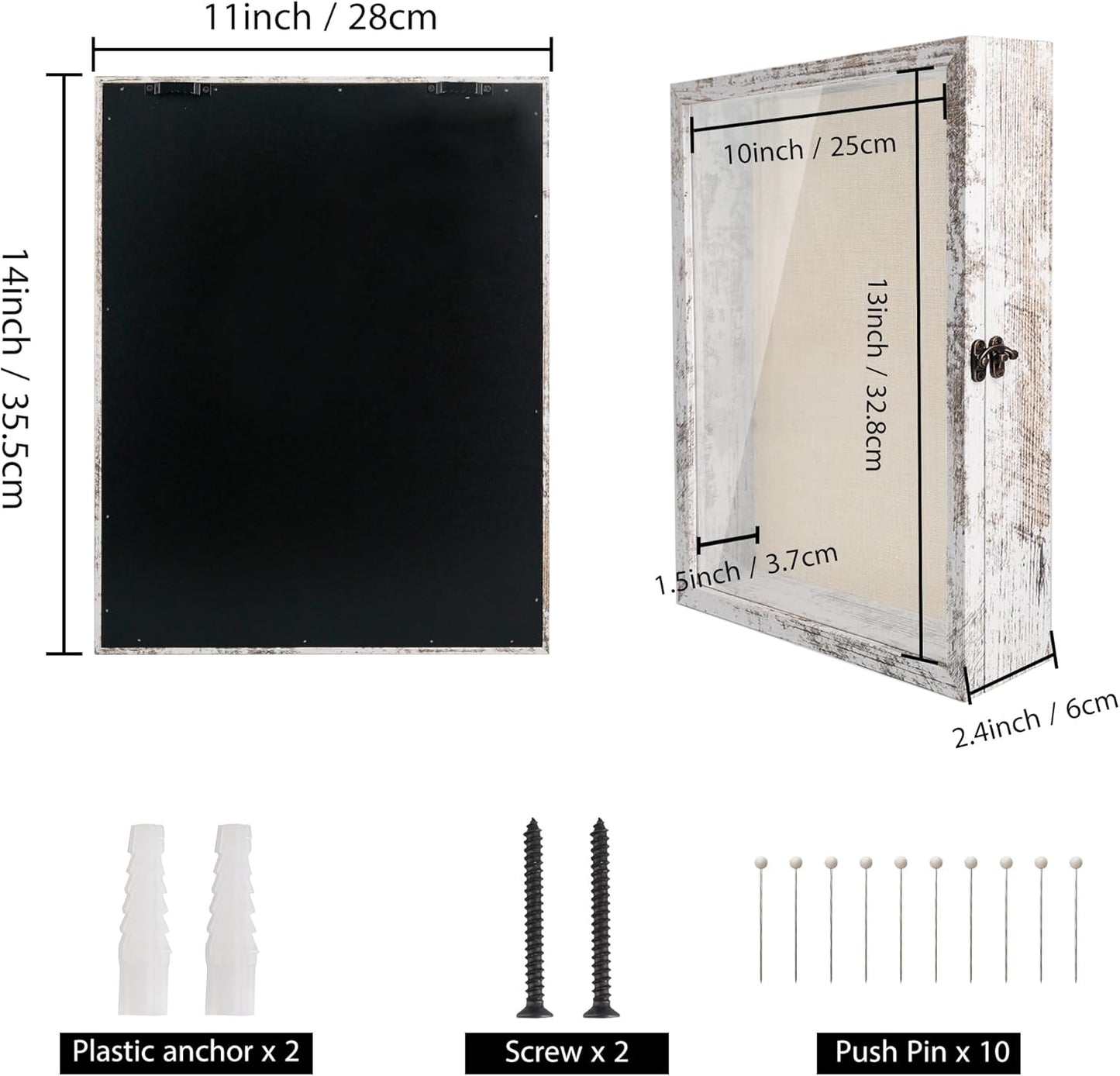 GraduatePro Shadow Box Frame 11x14 Display Case with Linen Back, Real Glass Window Door with Hinge, Picture Frame Wedding Bouquet Memorabilia Medals Photos Memory Box for Keepsakes, Rustic White