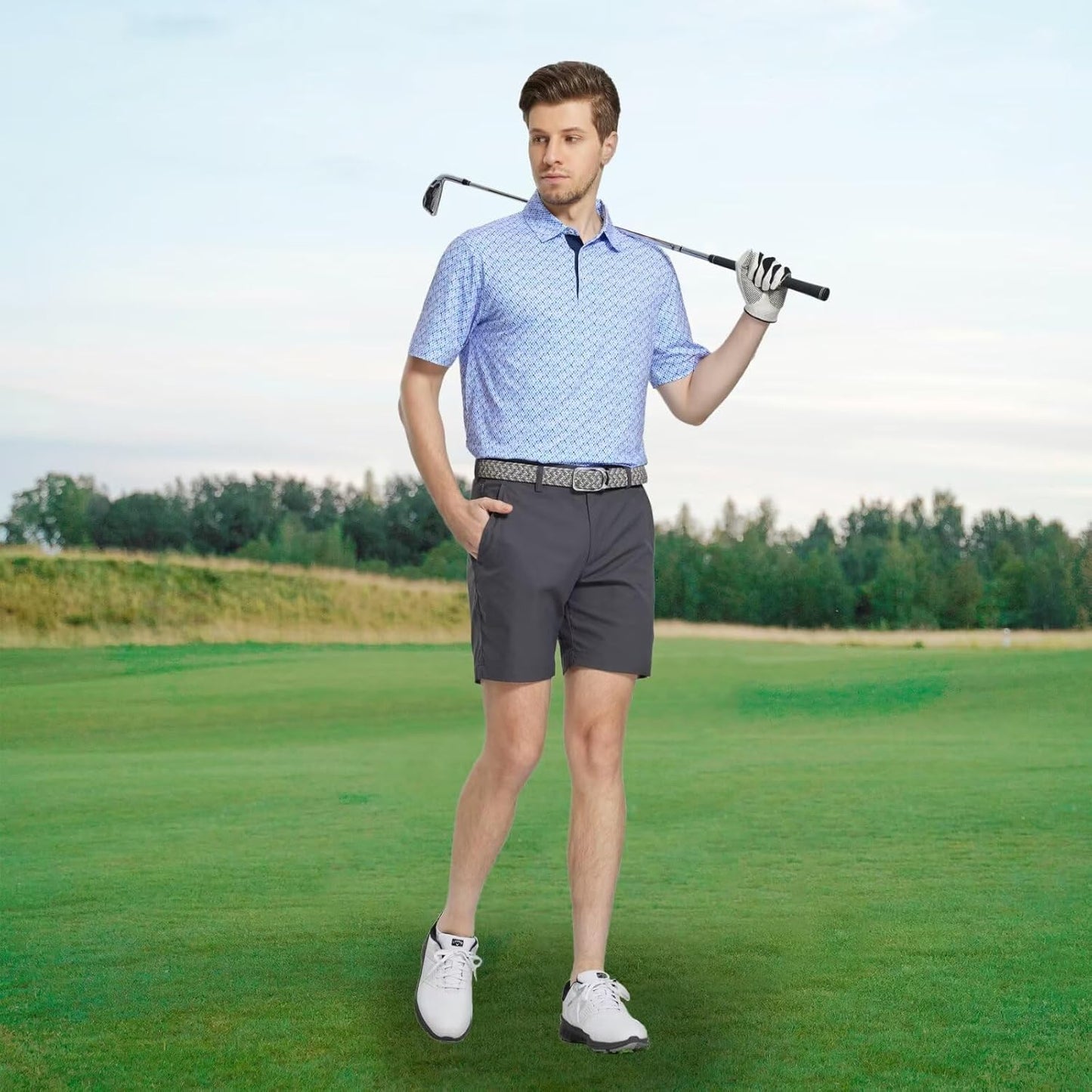 M MAELREG Mens Golf Shirt Short Sleeve Dry Fit Print Moisture Wicking Performance Patterns Collared Polo Shirt