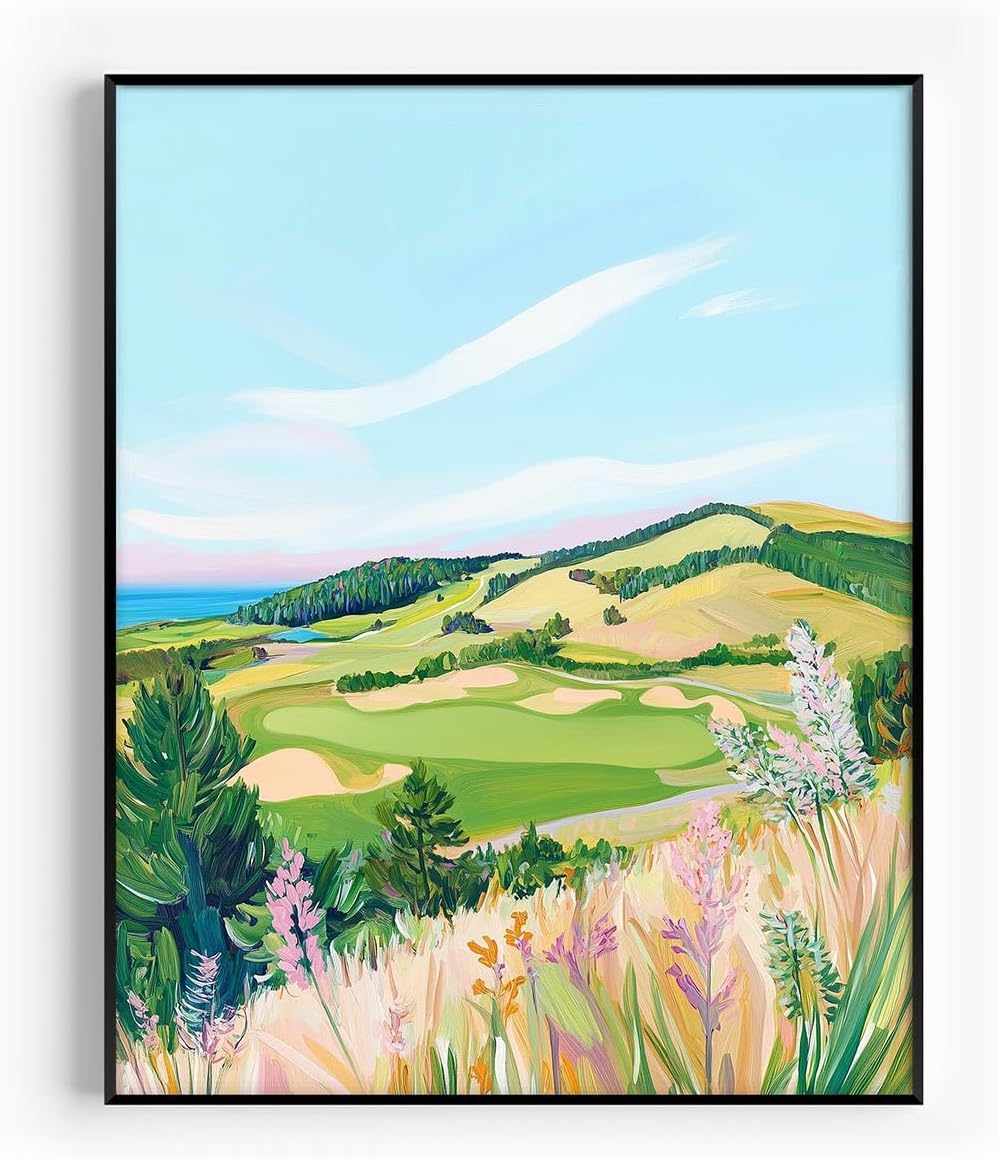 Golf Course Floral Pastel Art Print Posters - Premium Giclee Fine Art Prints - Golf Course Home Decor Posters, Golfer Art Prints for Home and Office Decor - Vintage Aesthetic, Ready to Frame