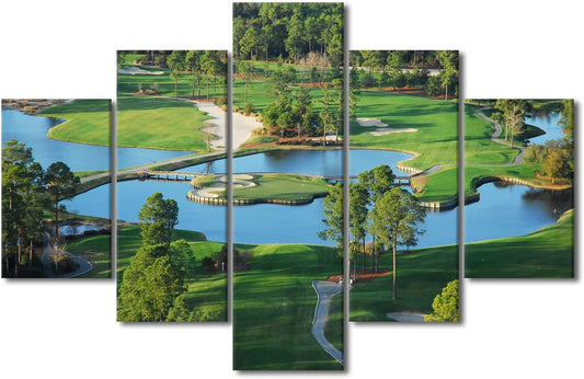 Wall Paintings for Living Room Golf Course Scenery Pictures Green Lawn Artwork HD Prints Multi Panel Canvas Wall Art Contemporary Home Decorations Giclee Framed Stretched Ready to Hang - 60"W x 40"H