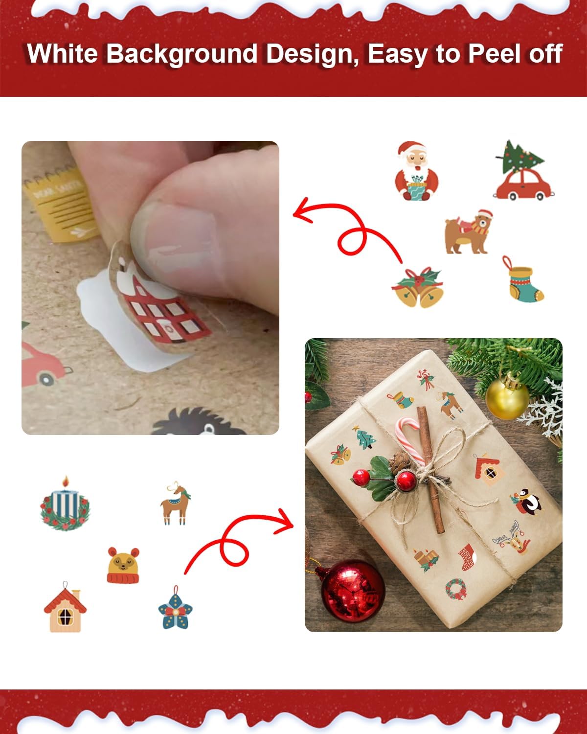 520Tags Christmas Gift Tags Stickers, Self-Adhesive Christmas Name Tags, Vintage Christmas Labels for Presents, Holiday Cute Kraft Xmas Kids Stickers for Boxes, Envelopes,Wrapping Paper,Packages,Cards