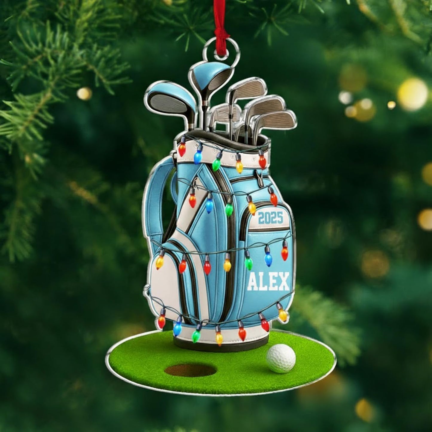 LOVELYPOD Personalized Golf Christmas Ornament, Custom Golfer Bag 2D Acrylic Ornaments,Golf Lover Christmas Tree Decoration, Gift for Golfs Enthusiasts, Golfer Holiday Ornaments 03