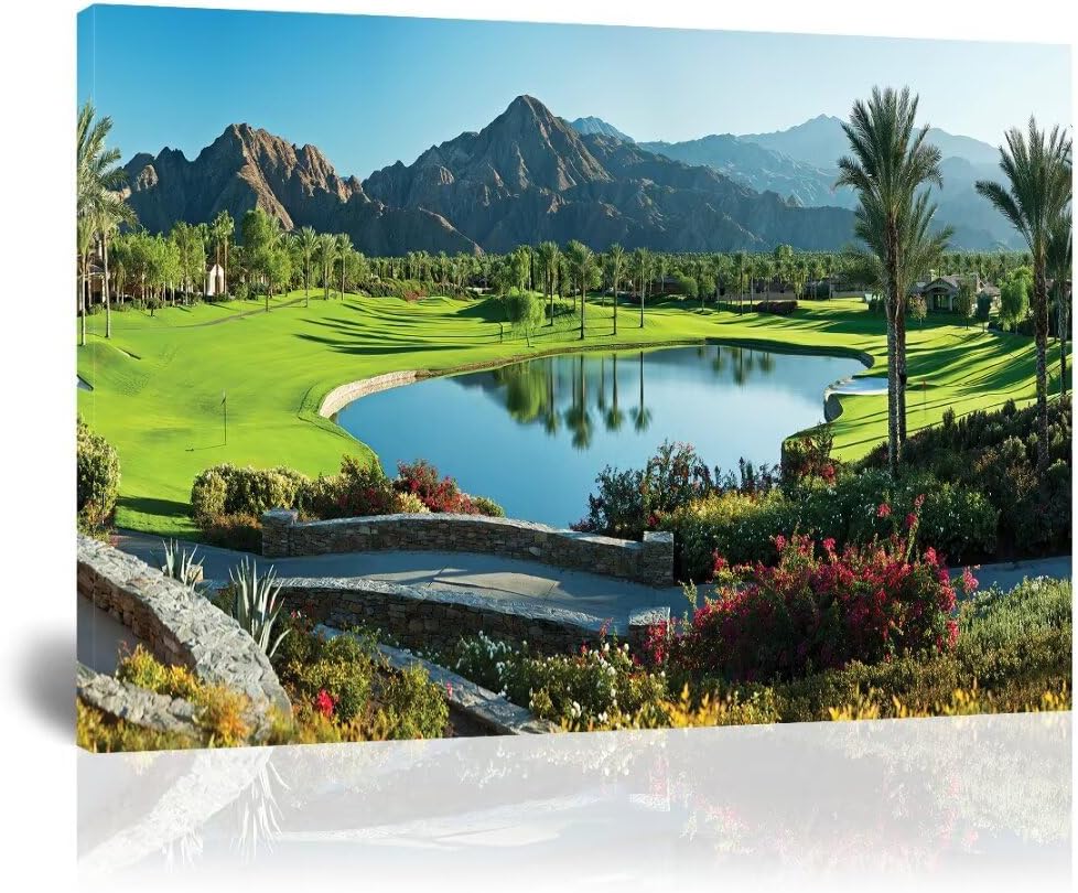 HJY Art USA California Golf Course Wall Art Pictures for Gym Golf Course Wall Decor Blue Green Abstract Painting Poster for Home Decor Living Room Bedroom Bathroom Office Artwork (28 x 44 inch)