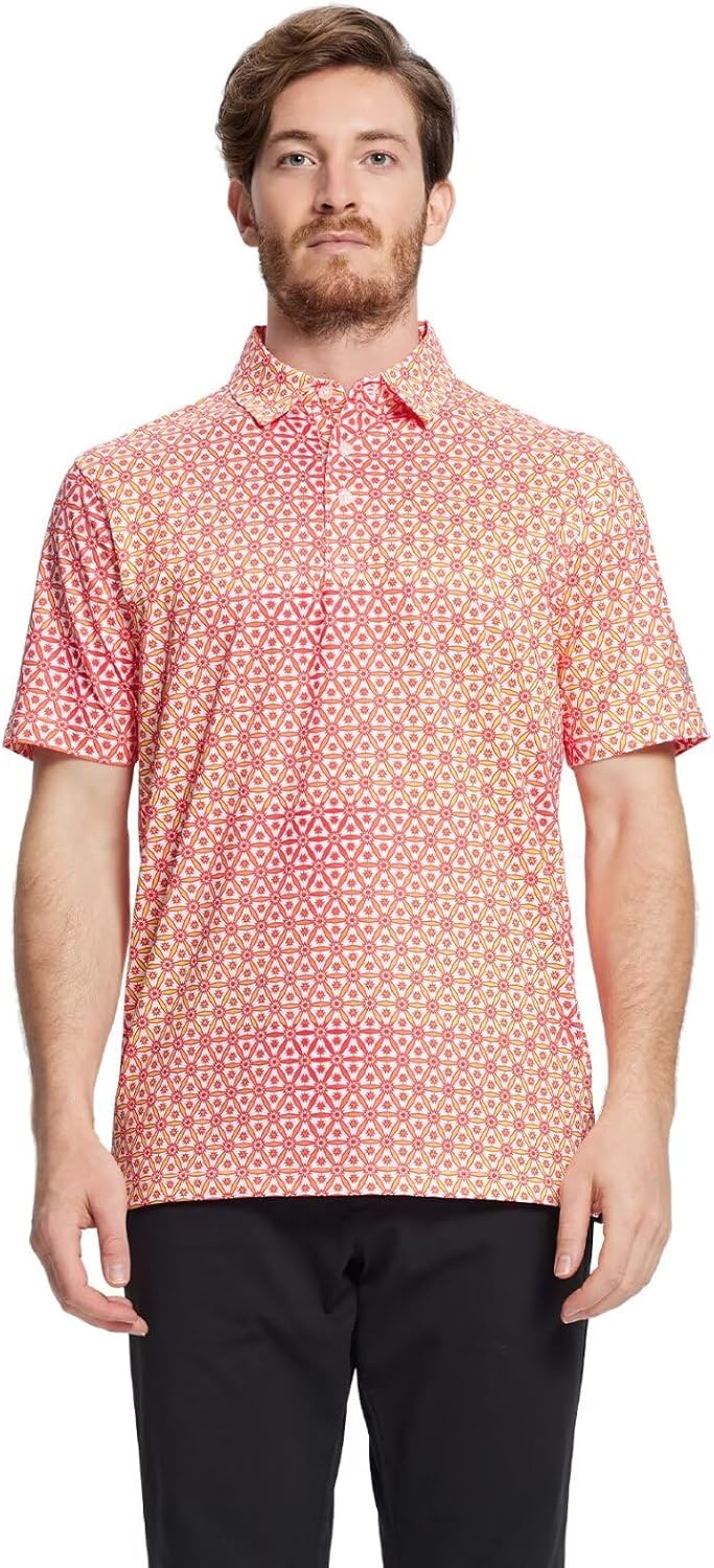 Golf Shirts for Men Dry Fit Short Sleeve Print Performance Moisture Wicking Polo Shirt