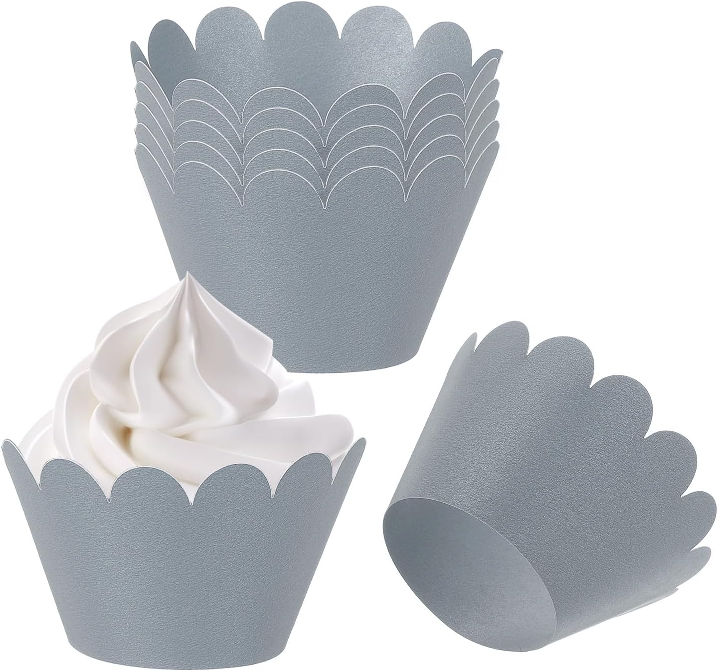 PATIKIL Cupcake Wrappers Paper, 50 Pack Baking Cups Standard Wave Decoration for Anniversary Birthday Weddings and Parties, Silver/Black