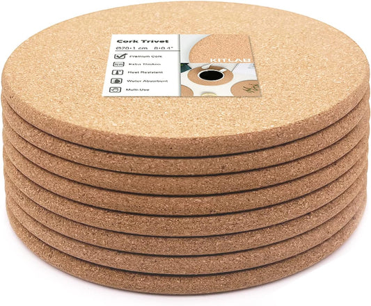 Cork Trivet, 8 Pack High Density Thick Cork Trivets for Hot Dishes, 8 Inch Heat Resistant Large Coaster for Kitchen, Hot Pads for Table & Countertop
