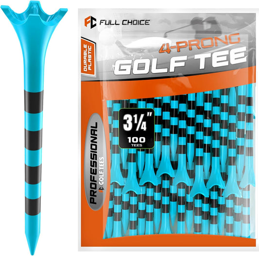 Professional Plastic Golf Tees 100 Pack (3-1/4" or 2-3/4"), Enhanced Durability & Stability, Engineered to Minimize Friction and Side Spin