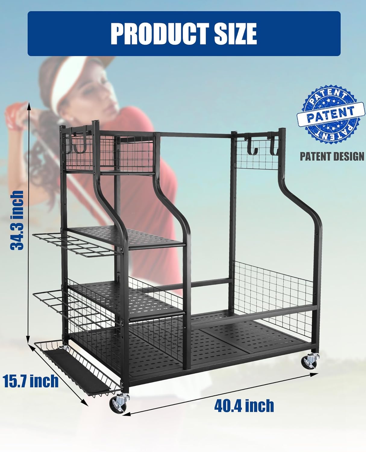 Mythinglogic Golf Storage Garage Organizer, Golf Bag Storage Stand and Other Golfing Equipment Rack, Extra Storage Rack for Golf Clubs