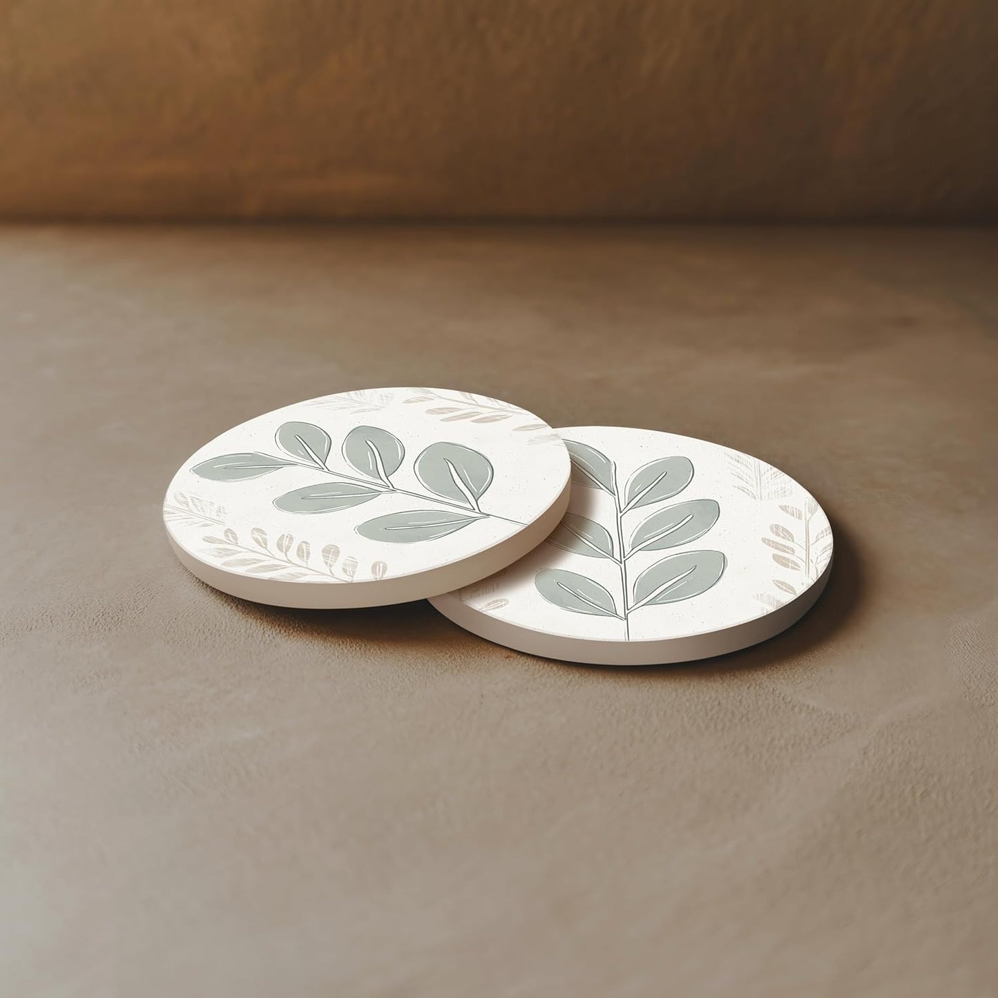 VEYRO Coasters Set of 4 for Drinks – Absorbent Ceramic Stone Drink Coasters with Cork Backing for Coffee Table & Desk, Modern Boho Look Cup Coaster Set, Housewarming Gift for New Home