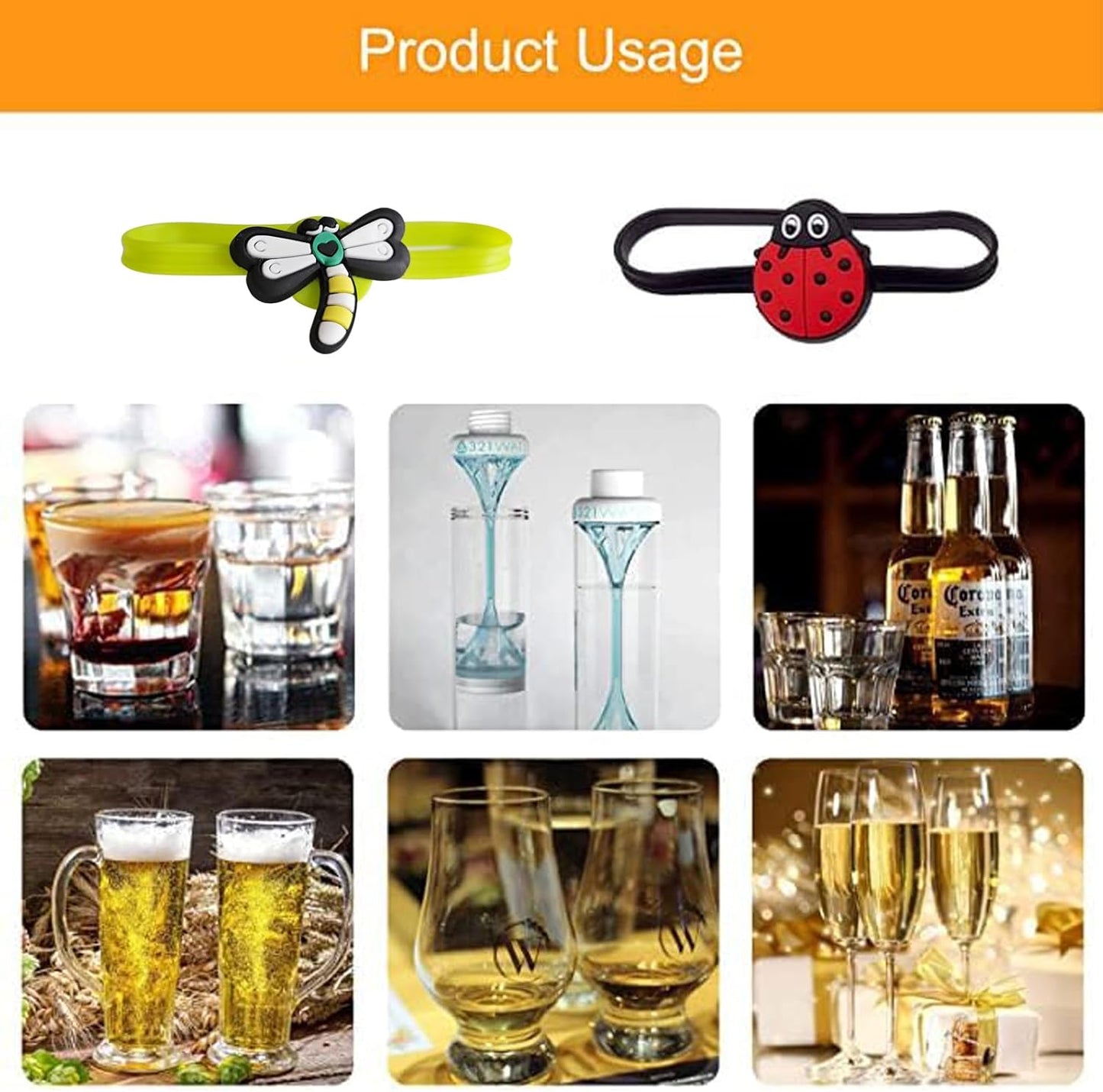 Ackron 18Pcs Wine Glass Markers, Silicone Drink Markers Funny For Wines Glasses, Glass Cup Wine Glas Bottle Strip Tag Marker, Suitable for Bottle Identification for Parties Or Families