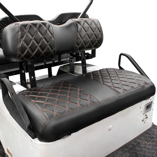 NOKINS Golf Cart Diamond Seat Covers Kit, Fit for EZGO TXT 1994-2013/EZGO RXV OEM Standard Front Seat Cushion, Golf Cart Vinyl Seat Cover, No Nails Required (Black and Brown Stitching)