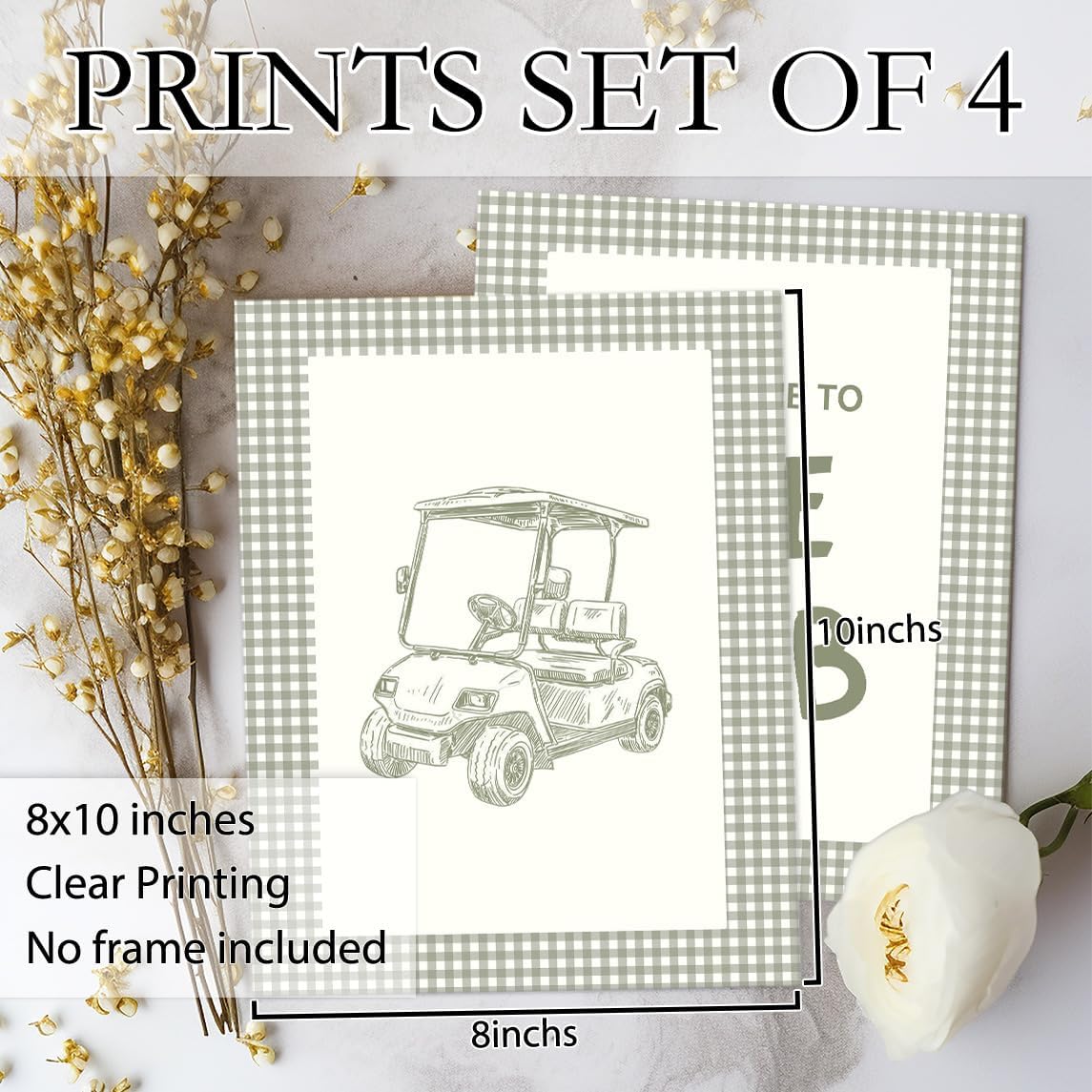 laveliabel Golf Wall Art Prints Set of 4 Unframed, Golf Pictures Wall Decor, GolfGifts for Men, Green Checkered Welcome to The Club Poster Prints for Home Room GolfOffice WallDecor 8x10inches