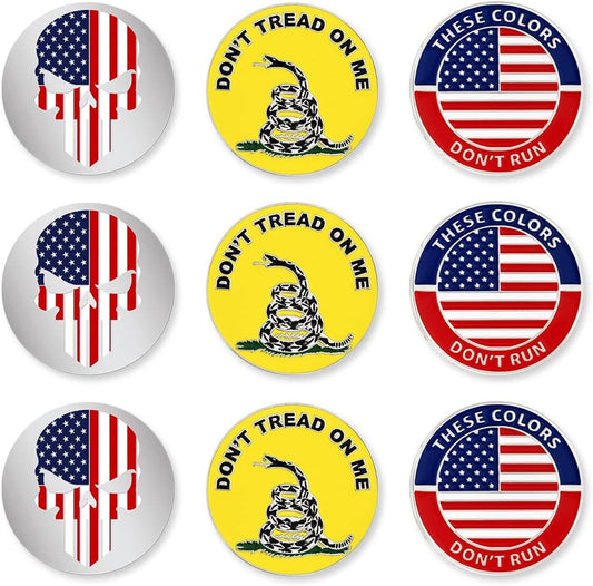 PinMart’s Mix Bundle Pack of 9 Golf Ball Markers - Golf Accessories for Men and Women – United States Eagle and American Flag Magnetic Ball Markers Set of 9