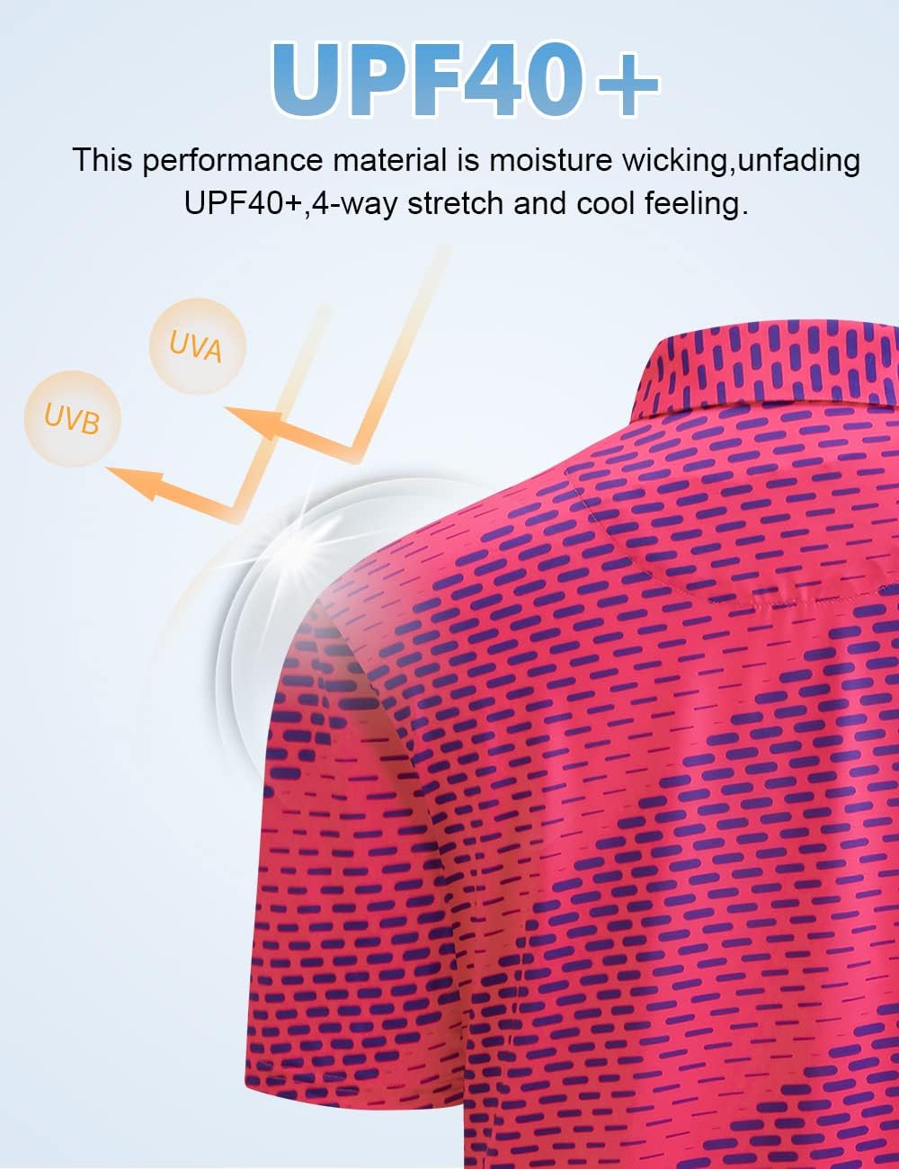 Hodaweisolp Golf Shirts for Men Dry Fit Print Moisture Wicking Performance Short Sleeve Polo Shirt