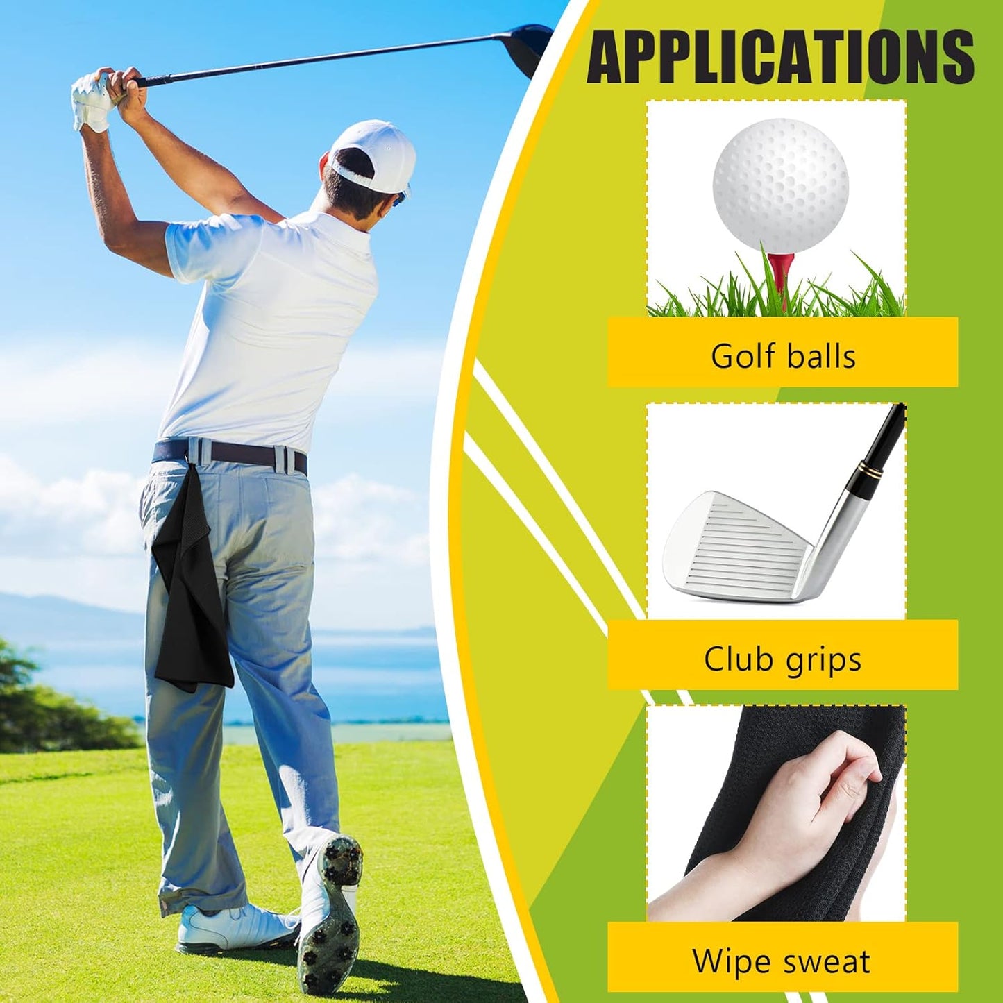 Cindeer 6 Pack Large Golf Towels, 16" x 24" Tri-fold Golf Towels, Microfiber Fabric Waffle Pattern Golfing Towel Portable with Heavy Duty Clip for Golfing Bag Remove Sand Dirt Mud Sweat(Black)