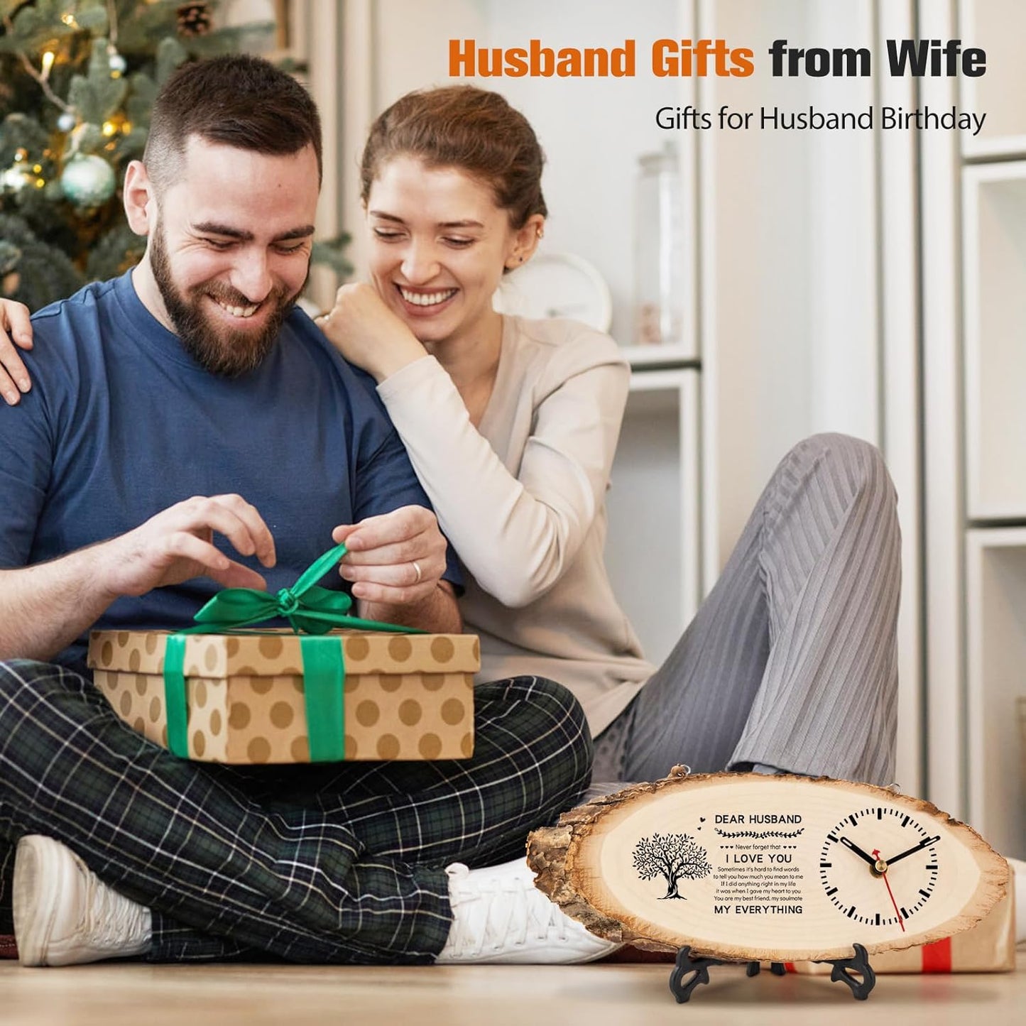 BeauGift Gifts for Huaband, Christmas Wooden Clock Gift for Husband from Wife, Anniversary Clock Gift Birthday Present Valentine's Day Fathers Day for Him Office Home Decor