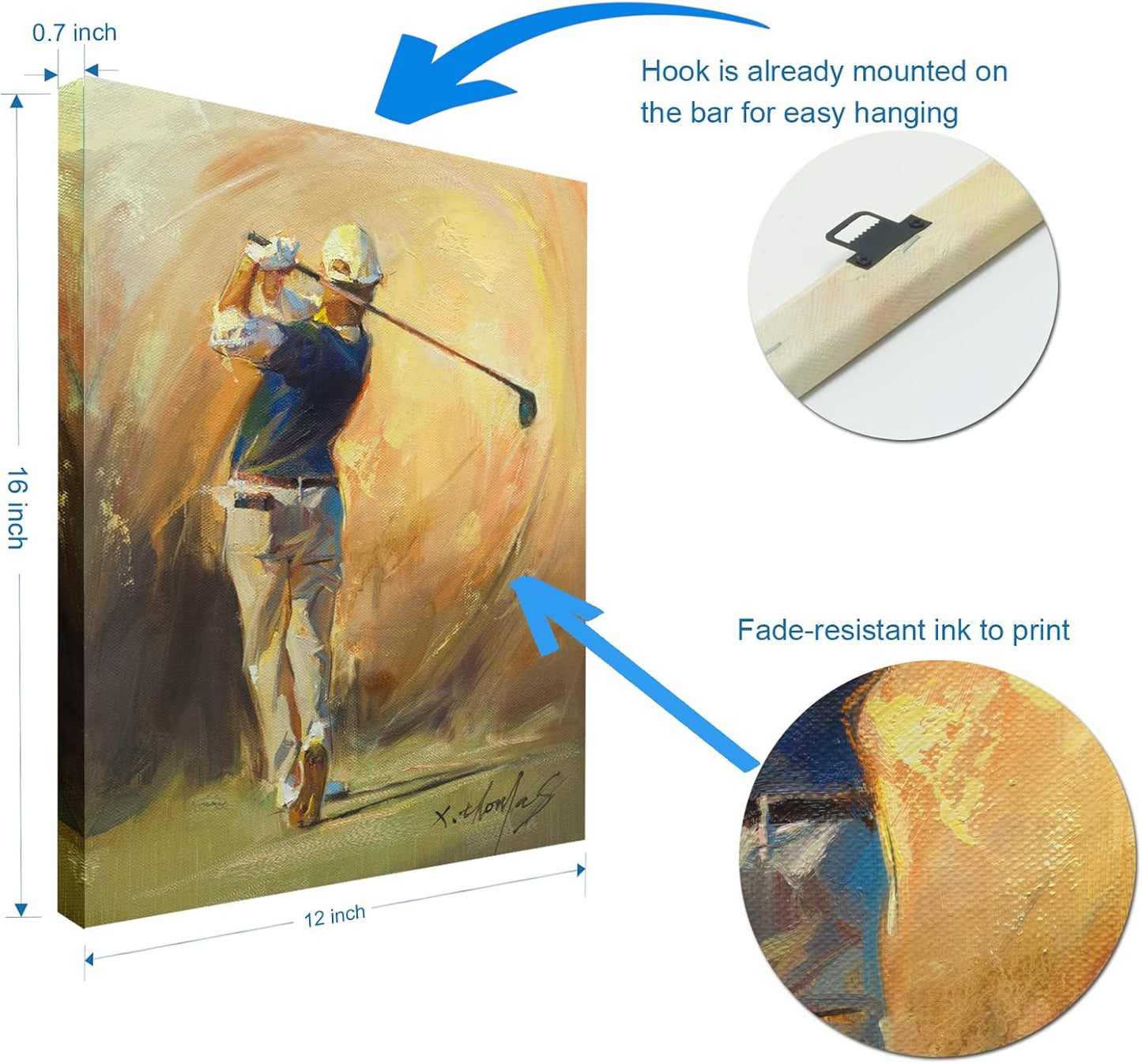JZLDZS Golf Canvas Wall Art Framed Sports Theme Painting Print Pictures Wall Decor for Bedroom Office Man Cave Bathroom, 12x16 Inch Yellow