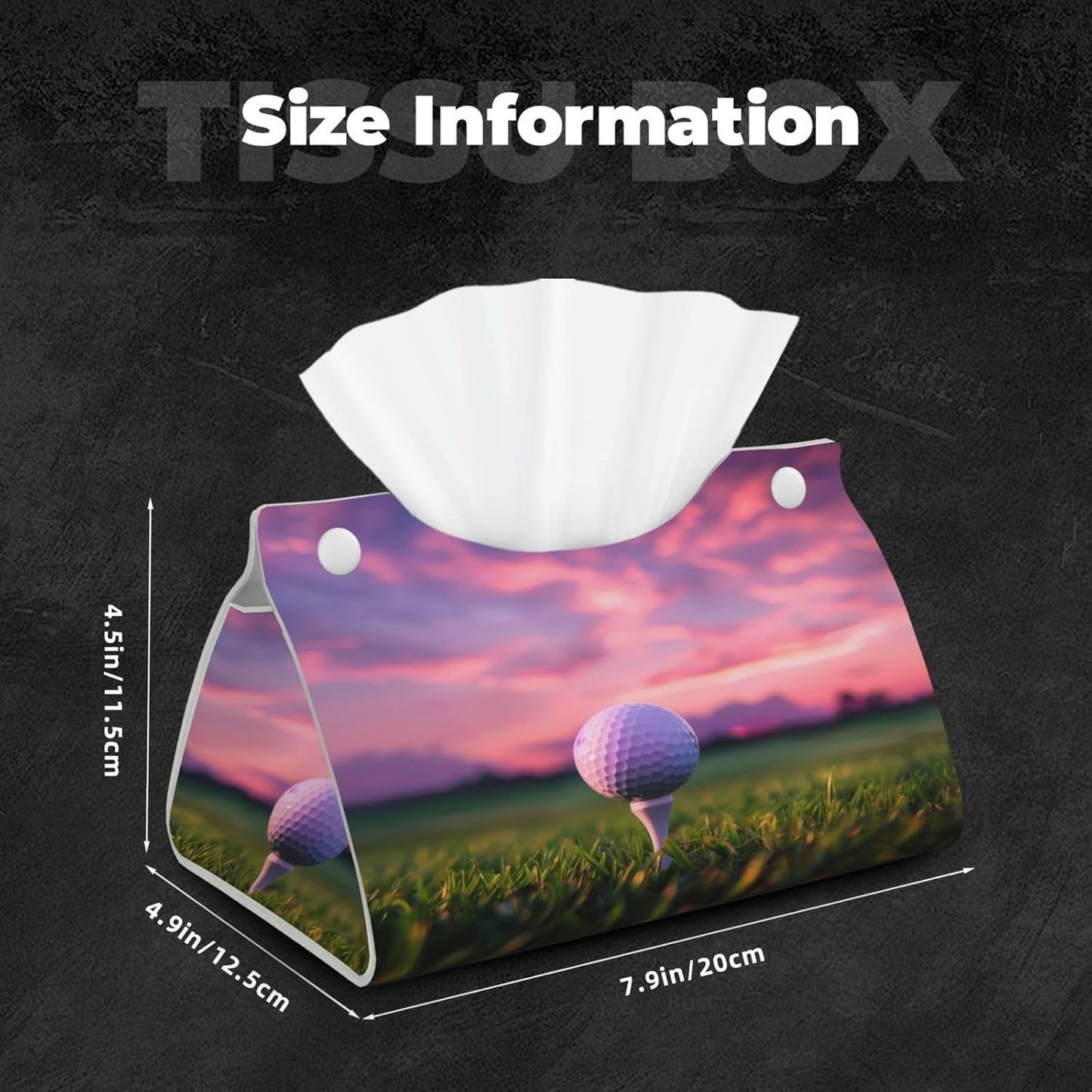 Tissue Box Cover Sports Golf Ball Rectangle PU Leather Tissue Box Holder for Car Bathroom Bedroom Desk Tabletop Decor