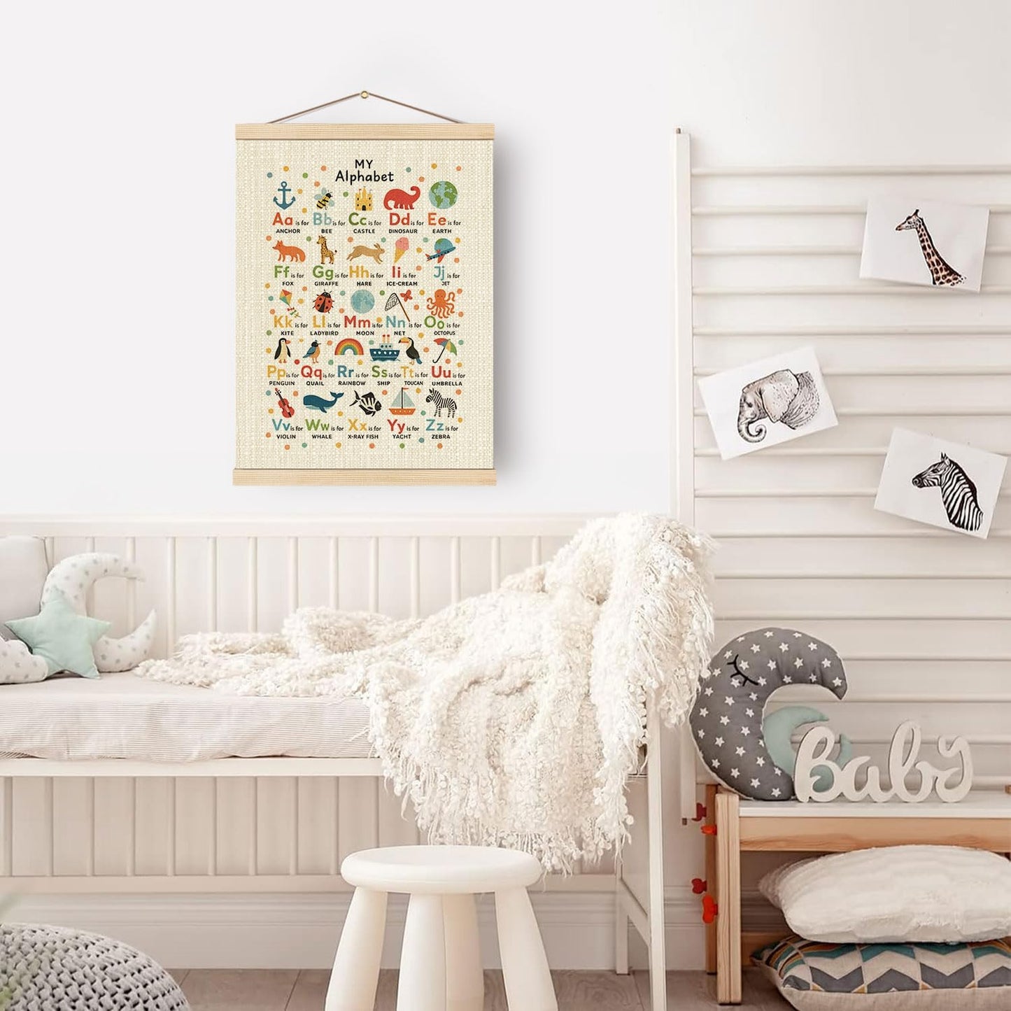 Boat Wades Boho Classroom Alphabet Wall Art Poster Hanger Frame, Boho Nursery Decor, ABC Alphabet Educational Hanging Wall Decor for Toddler Kids Bedroom Playroom Classroom Nursery, 12x16 Inch
