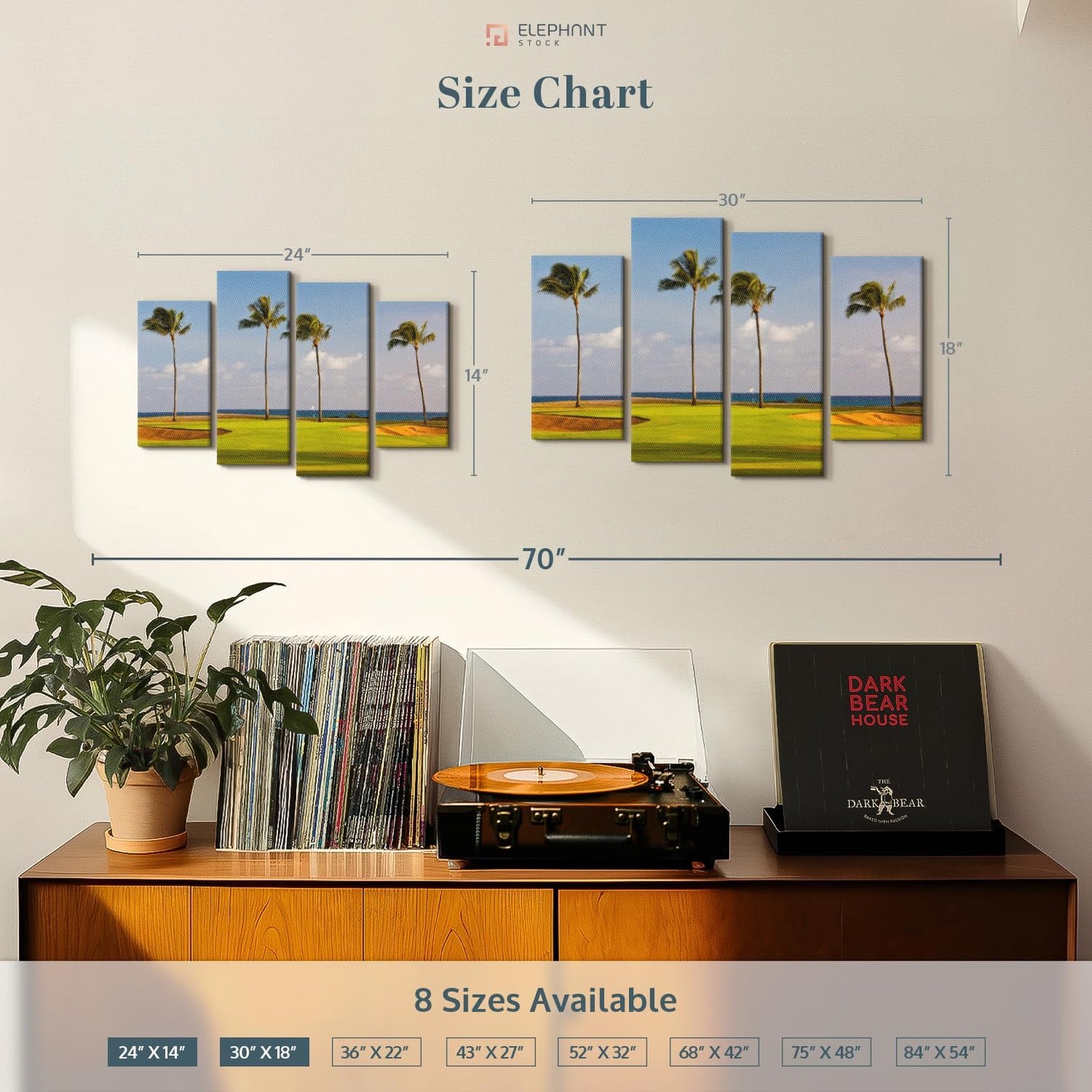 Elephant Stock Hawaiian Golf Course Wall Art - Horizontal Canvas - 4-Piece Living Room Wall Decor - Photography Sports Canvas Print - Green and Yellow Decor for Wall - 30" X 18"