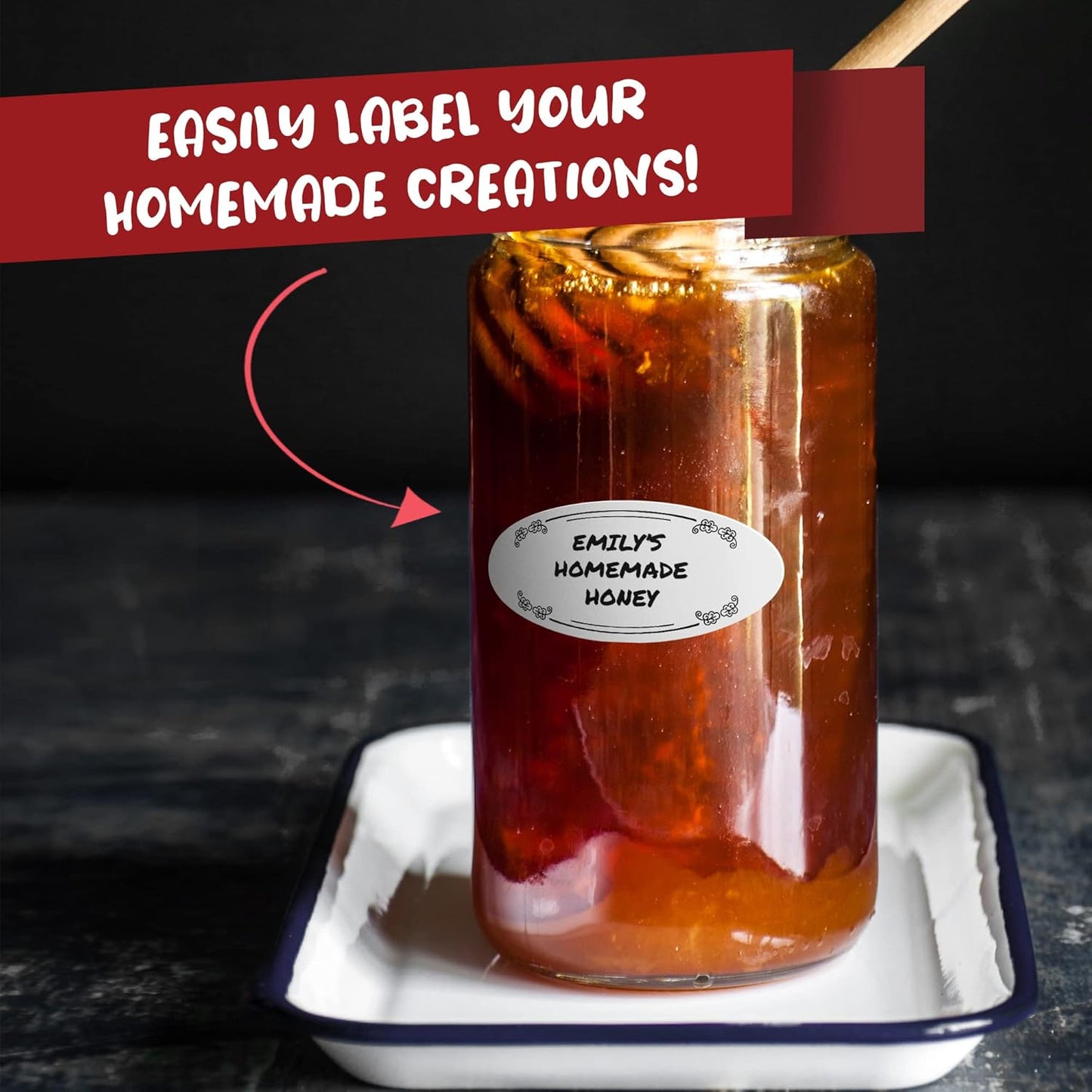 MESS Dissolvable Canning Labels - 1x2.25 in, 150/Roll - Removable Mason Jar Labels - Jam, Preserves (Leaves)