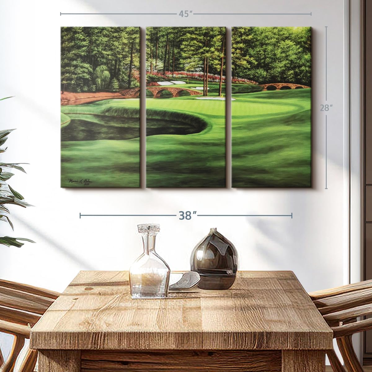 ElephantStock Augusta National 11th Hole I Wall Art - Horizontal Canvas - 3-Piece Living Room Wall Decor - Painting Sports Canvas Print - Green and Brown Decor for Wall by Marci Rule - 45" X 28"