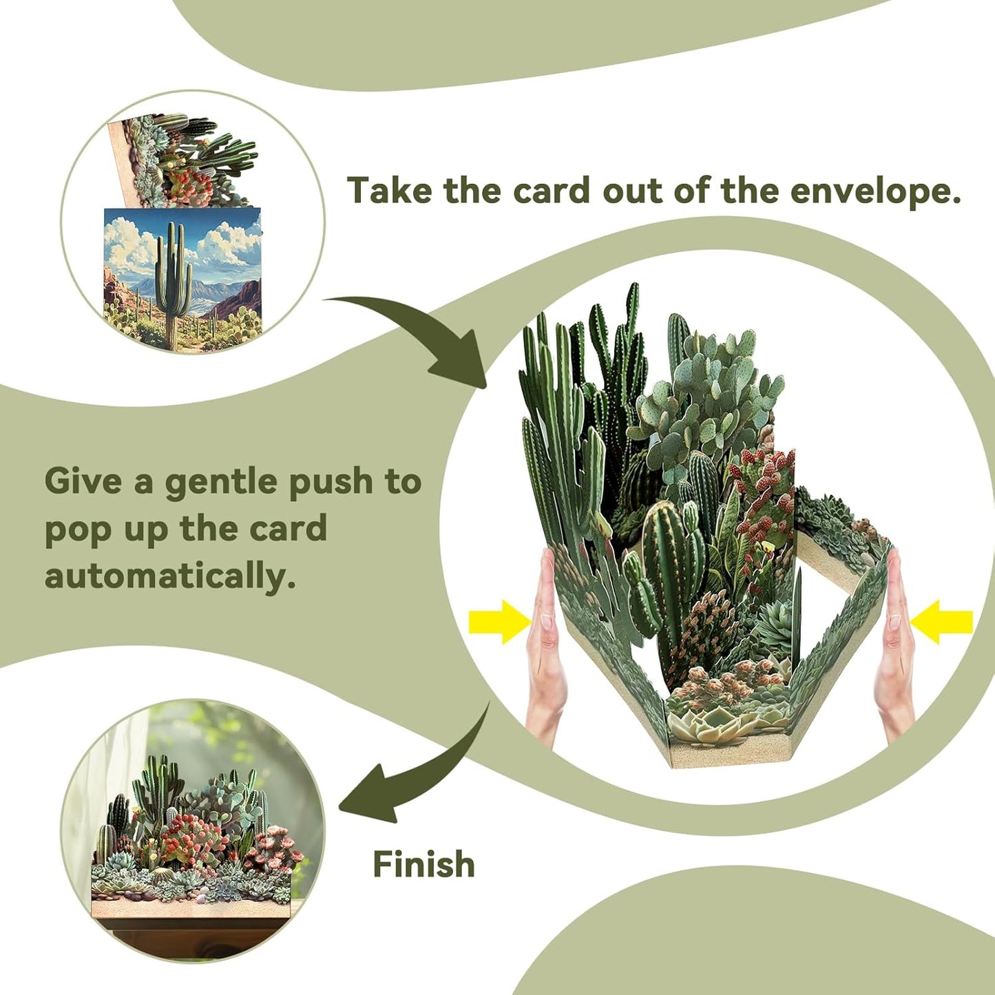 Cactus Pop Up Card, 3D Succulent Card, Birthday, Get Well, Thank You Greeting Cards For Friends and Coworkers with Envelope & Note Card (Desert Garden)