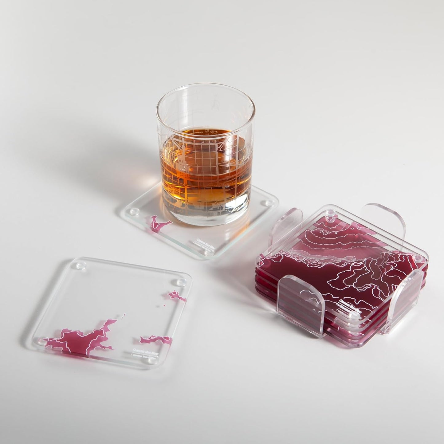 Chamonix Mont Blanc, France 3D Contour Map Glass Drink Coasters of Mountains, Ski Resort, Set of 6 with Holder, Housewarming Birthday Gifts, Home Decor