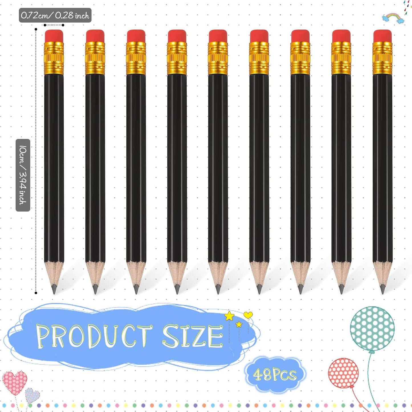 Zonon 48 Pieces Golf Pencils Mini Half Pencils with Eraser Short with Erasers Bulk Small for Kids HB Wedding Bridal School Office Writing Drawing Pocket(Black)