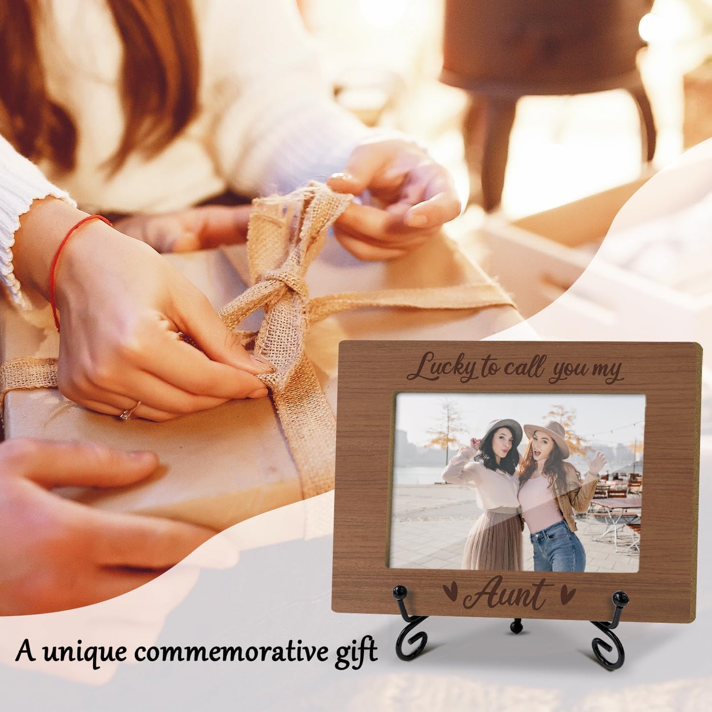 Aunt Picture Frame, Wooden Photo Frame with Stand, Birthday Gifts for Women Aunt Auntie Aunt To Be, Home Office Desk Decor Photo Frame Tabletop Display -xk32