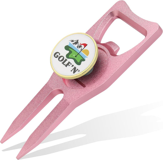 Golf'N Aluminum Golf Ball Marker Divot Repair Tool - Magnetic Ball Marker, Groove Cleaner & Bottle Opener - Essential Golf Divot Tool for Golfers, Sleek Design