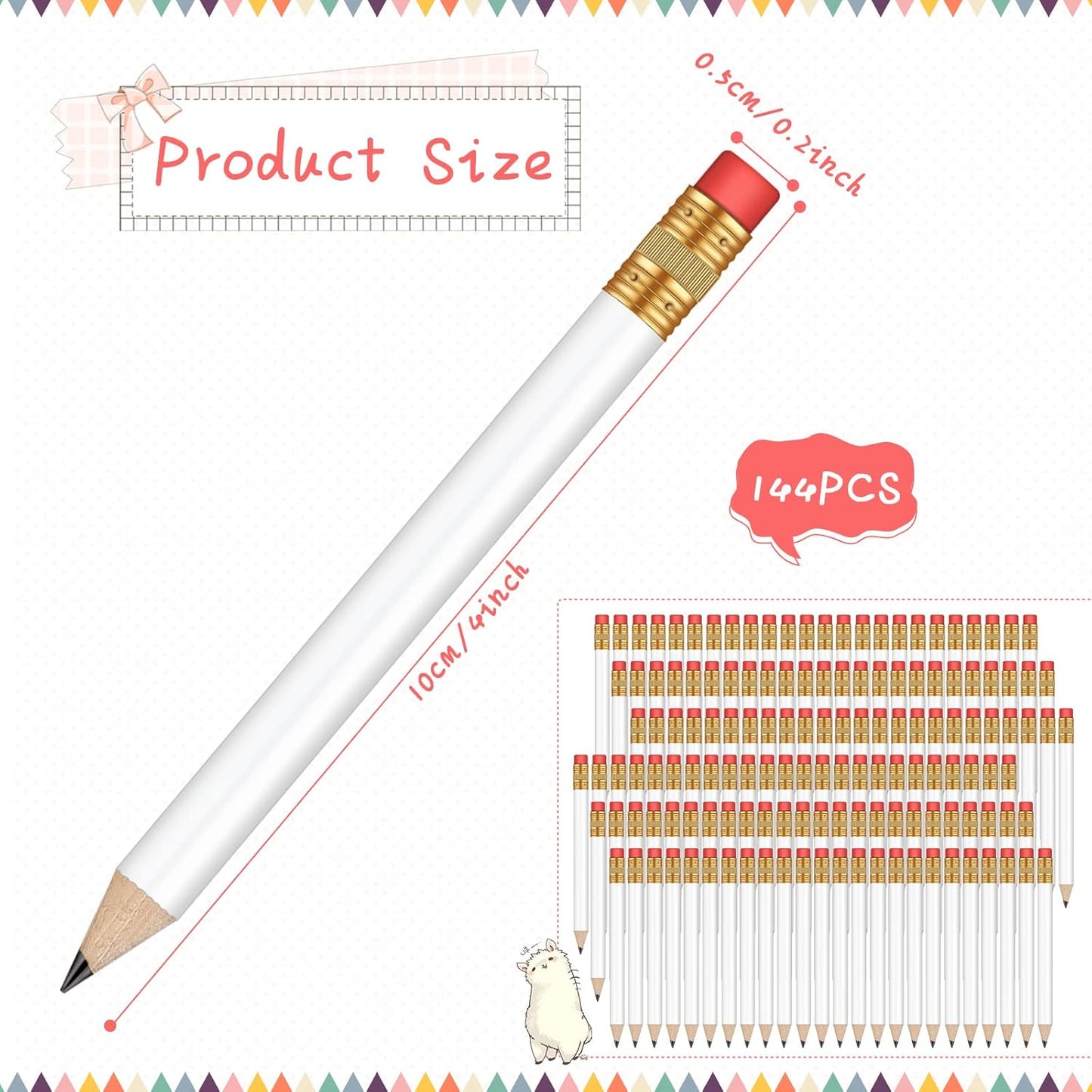 Outus 144 Pcs Mini Golf Pencils Bulk Half Pencils with Eraser #2 HB Pre Sharpened for Party Favors Office Supplies 4 Inch(White)