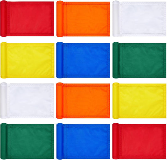 Colarr 12 Pcs Solid Golf Flag Target Flag with Tube Inserted Waterproof Putting Green Flags 420D Nylon Mini Pin Flags 8" l x 6" H for Yard Garden Backyard Outdoor Halloween Christmas Gift Kids