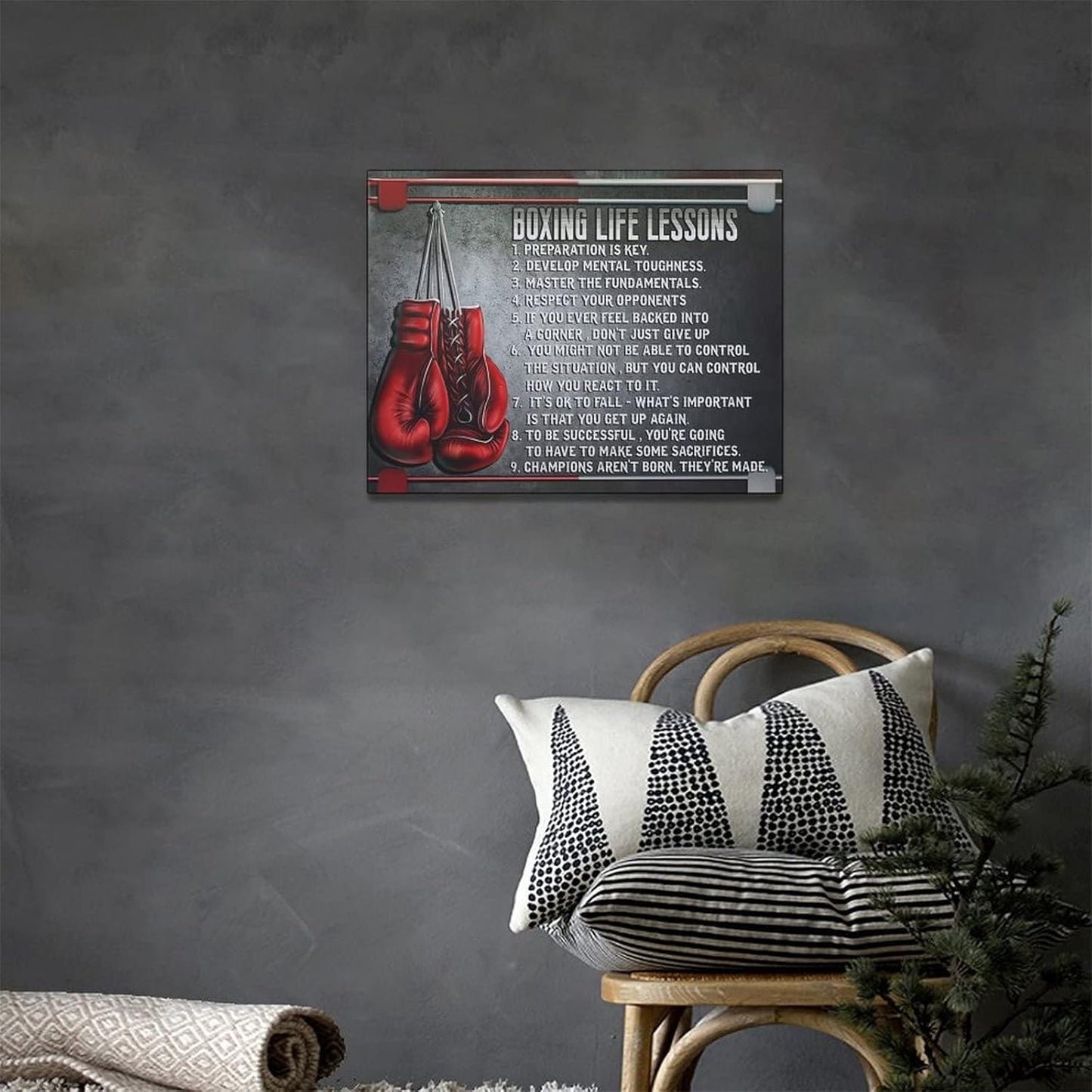 Boxing Wall Art Sports Boxing Lessons Pictures Wall Decor Motivational Quotes Boxing Gloves Canvas Painting Artwork Modern Home Decorations Framed for Bedroom Office Living Room 12"x16"