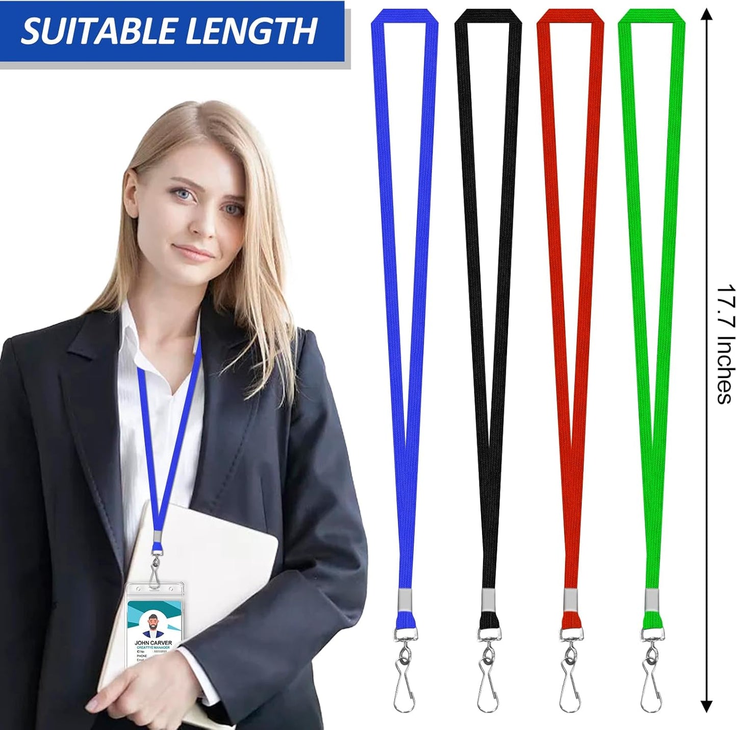 100Pcs Flat lanyards for ID Badge Durable Neck Lanyards with Swivel Hook, Comfortable Neck Straps lanyards with Badge Clip (Green)