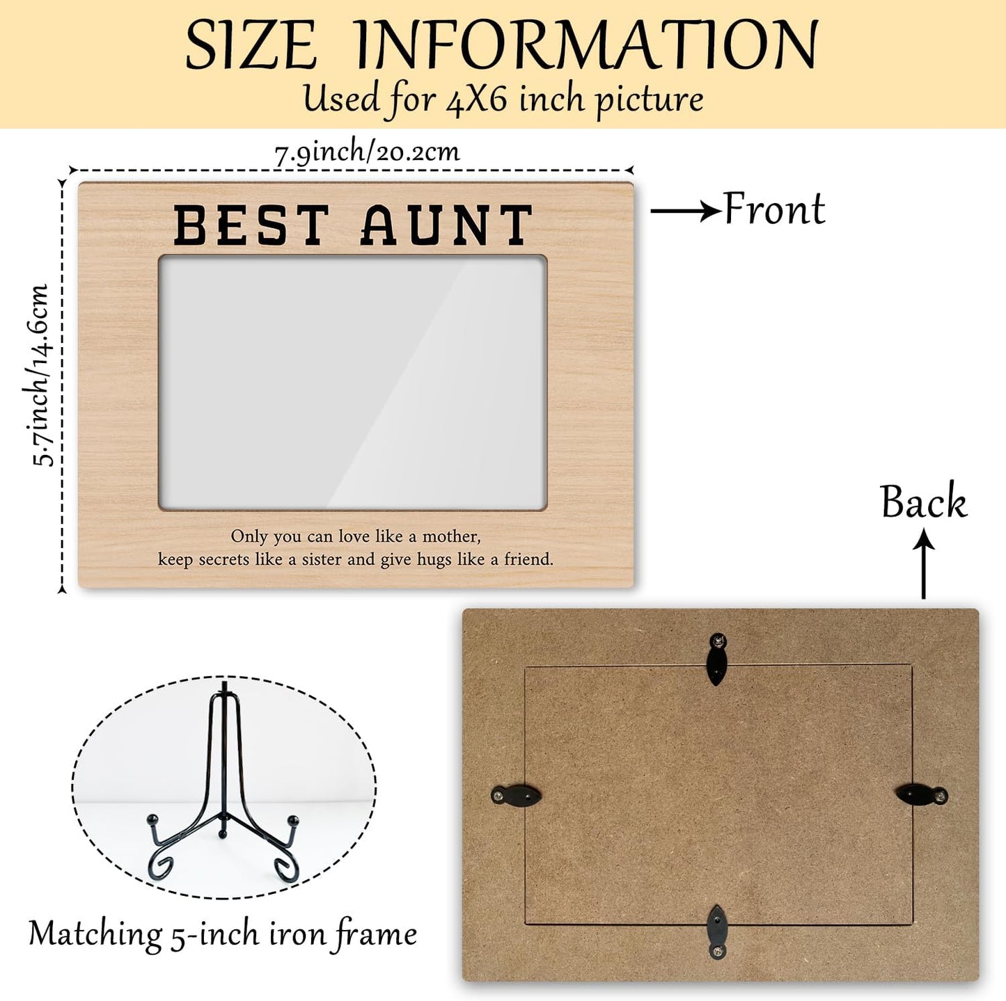 Aunt Picture Frame, Wooden Photo Frame with Stand, Aunt Gifts Birthday Gifts for Women Aunt Auntie Mom, Home Office Desk Decor Photo Frame Tabletop Display -xk24