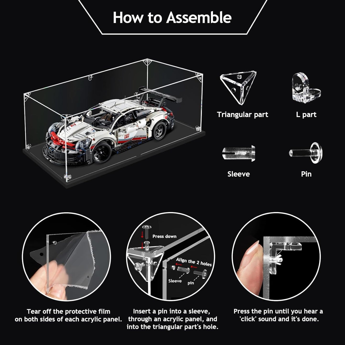 3MM Acrylic Display Case for 1:14 Scale Diecast Car Model Car Thickened Clear Acrylic Display Box for Lego 42123 / 42154 (15.75x7.87x5.91inch, 1:14 )