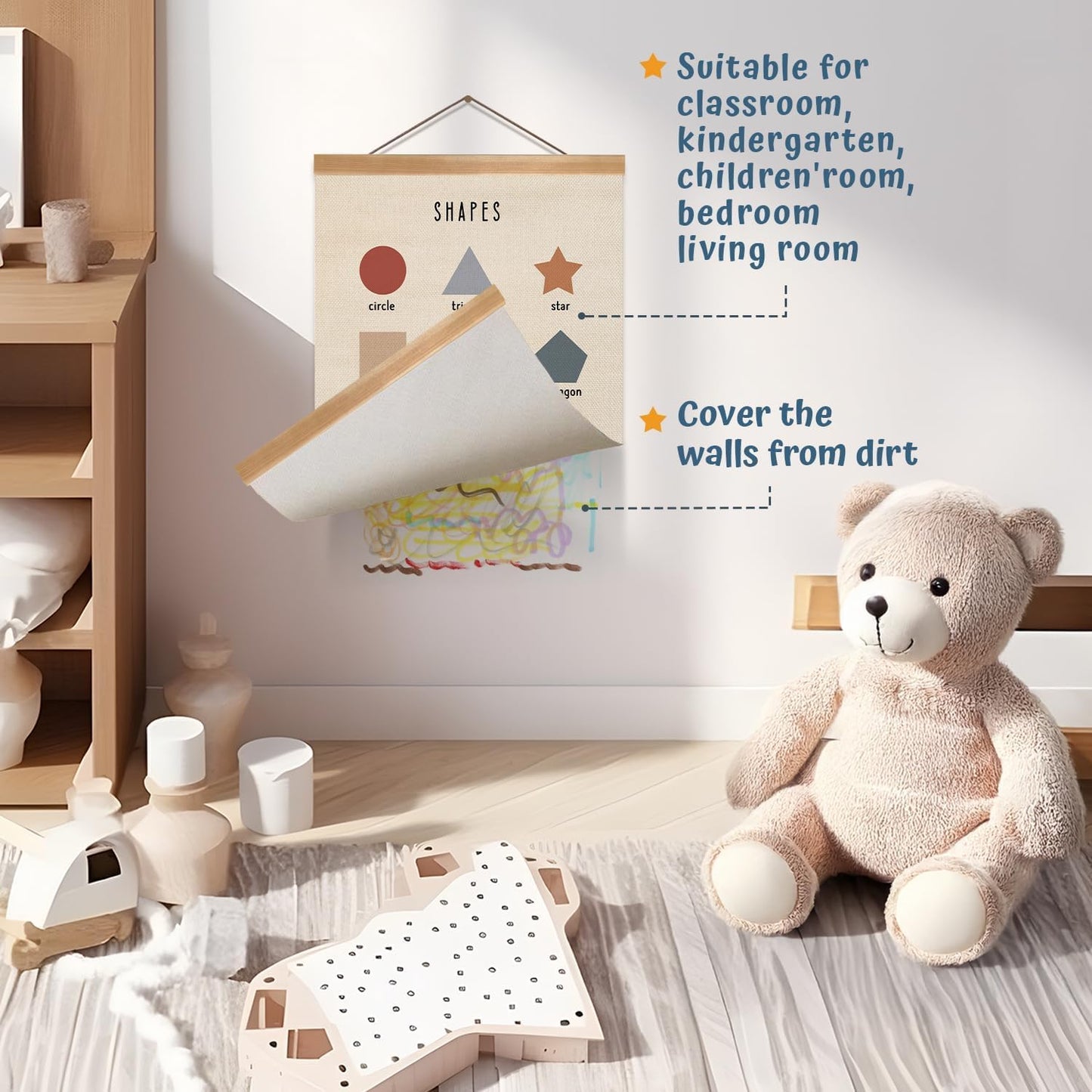 ZTGDA Shapes Educational Wall Art, Toddler Learning Posters, Shapes Learning Poster Hanger Frame Wall Decor for Classroom Nursery Kids Room Playroom Preschool Decor (12x16inch)