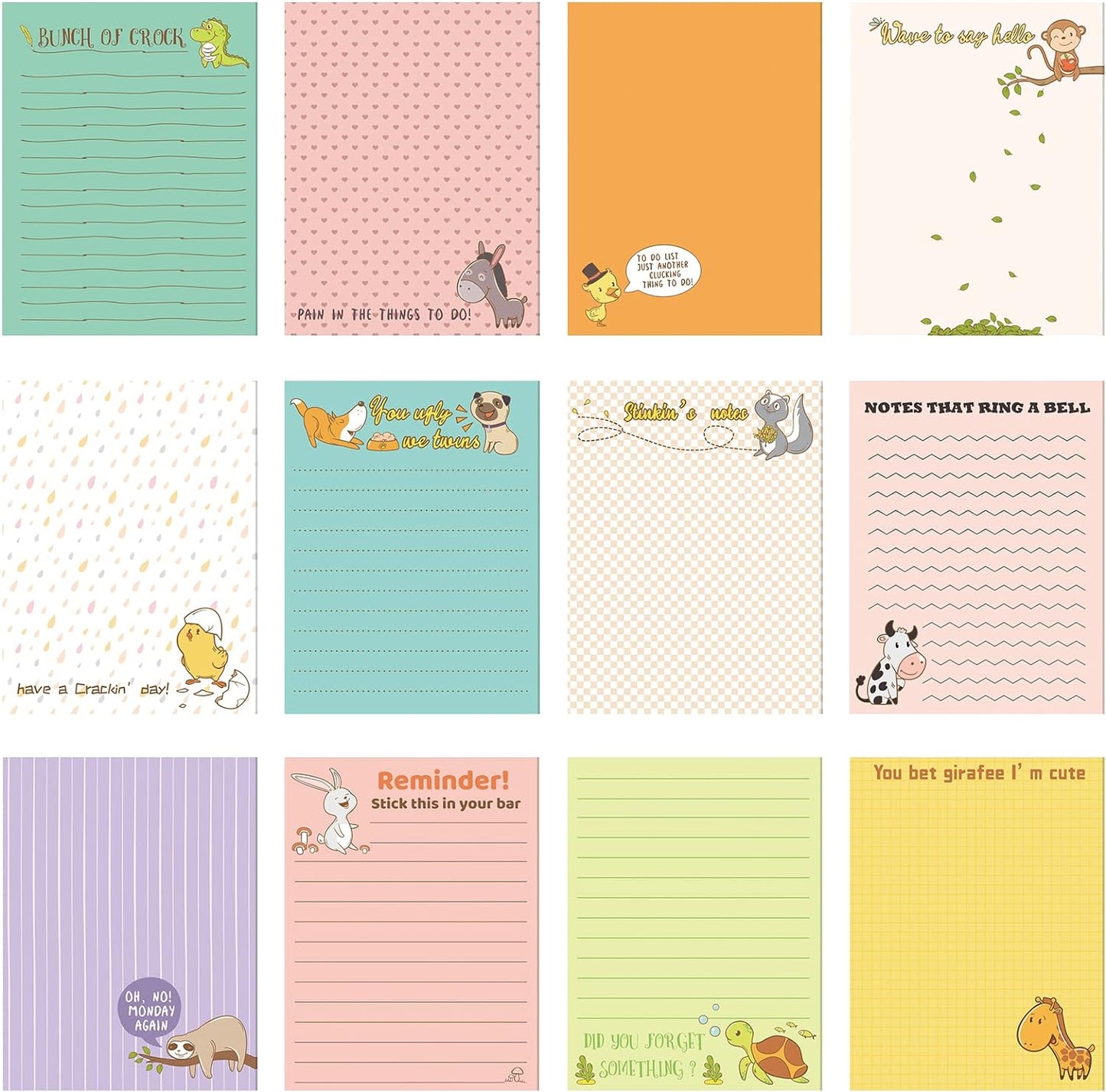 Funny Notepads with Sayings Sticky Funny Office Supplies to Do List Sarcastic Work Assorted Notepad for Workers, 12 Designs, 3 x 3.93 Inch(Fresh Style)