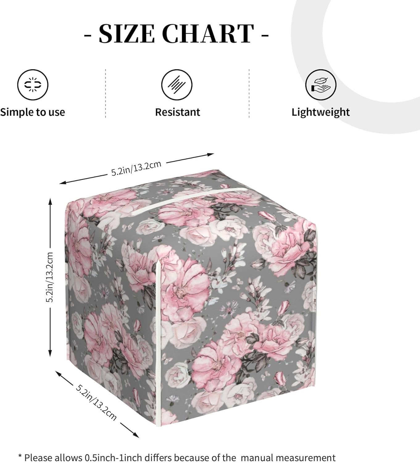 Tissue Box Holder Pink Flowers and Leaves Tissue Box Cover Square Leather Tissue Holder Organizer Portable Decorative Facial Paper Case for Home Office Bathroom Vanity Countertop