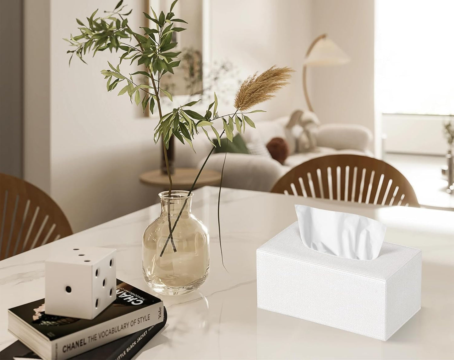 Tissue Box Cover Rectangular Tissue Box Holder for Bathroom (Beige)