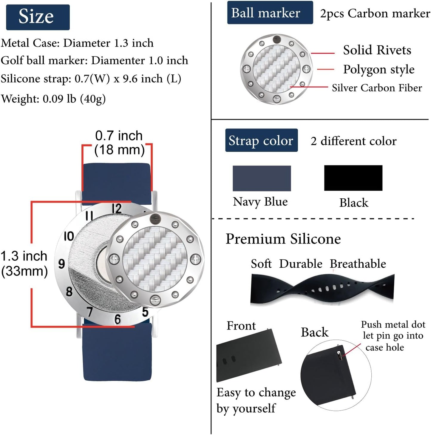 Golf Ball Marker with Carbon Fiber Ball Marker Bracelet, Golf Accessories, Golf Gifts, Golf Counter for Men Women