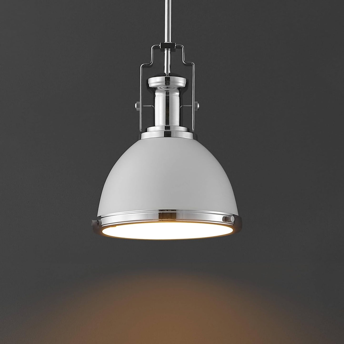 JONATHAN Y JYL9535C Homer 10" 1-Light Modern Industrial Iron LED Dome Pendant, Bohemian, Classic, Cottage, Farmhouse, Industrial, Rustic, Transitional, Dining Room, Kitchen, Foyer, White/Chrome