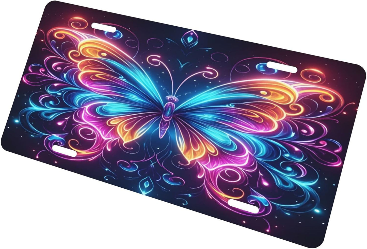Animal Butterfly Rainbow License Plate Funny Aluminum Front License Plates Decorative Waterproof Rust-Free Metal Car Plate Covers for Women Men Car Tag Accessories fit Truck SUV Rv 12 X 6 in