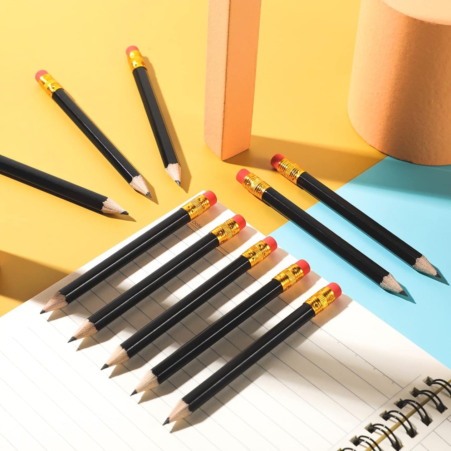 Zonon 48 Pieces Golf Pencils Mini Half Pencils with Eraser Short with Erasers Bulk Small for Kids HB Wedding Bridal School Office Writing Drawing Pocket(Black)