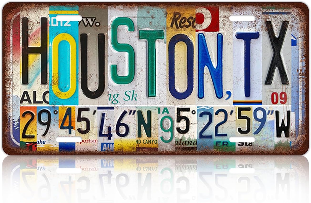 Vintage City Wall Decor Houston,Tx License Plate Metal Sign Tin Signs Poster